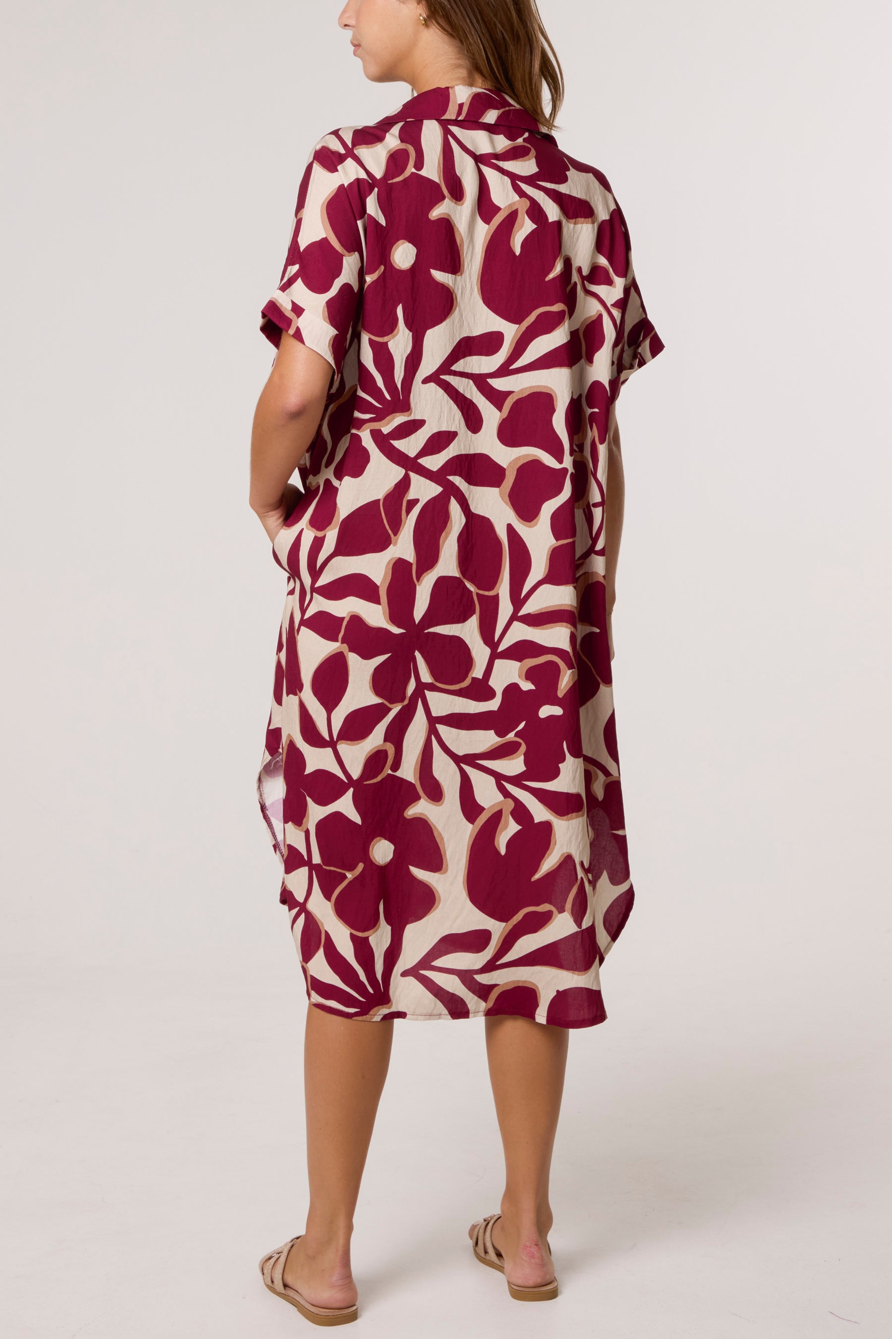 Leaf Print Collar Midi Dress