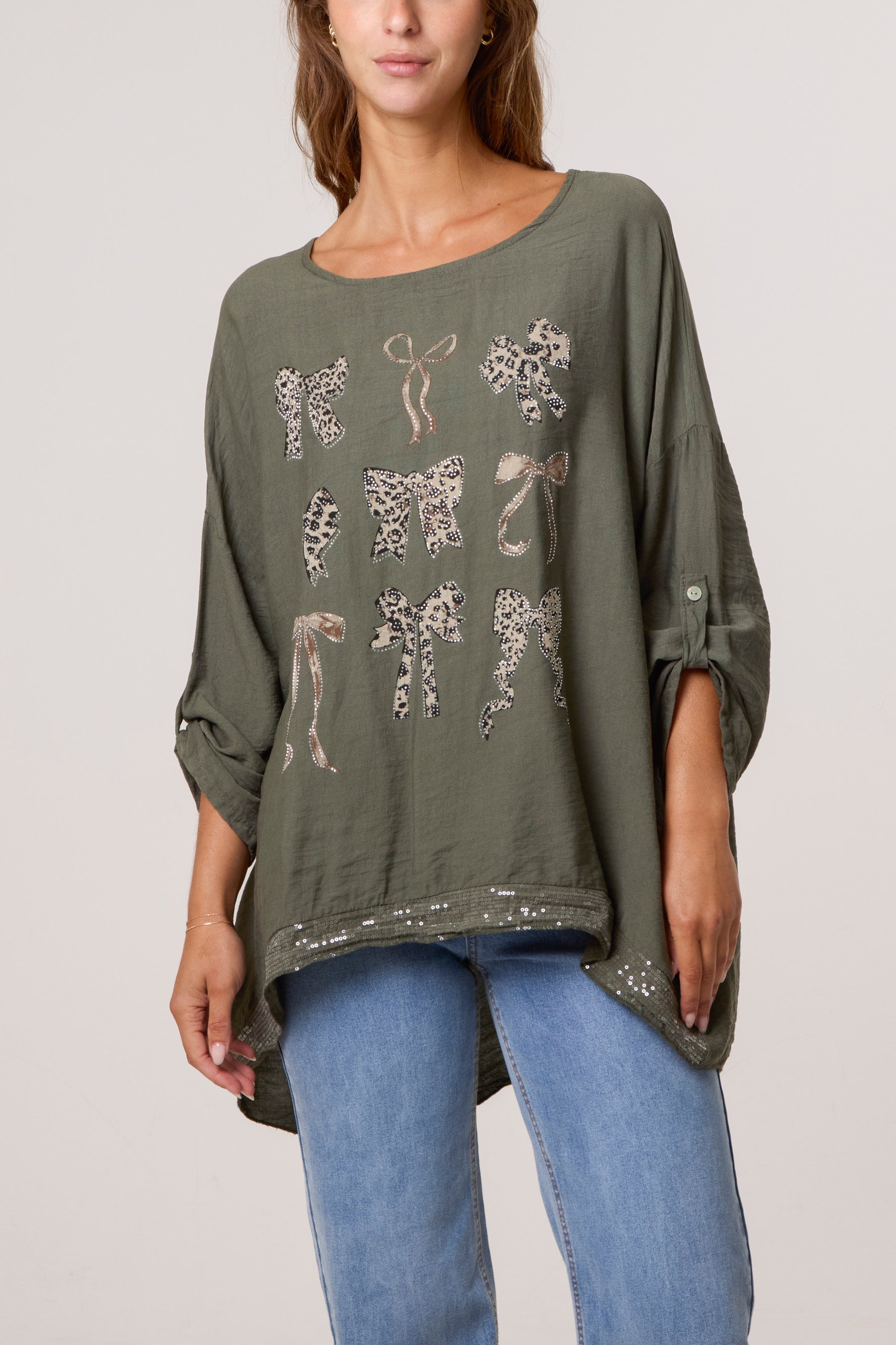 Diamante Animal Bows Long Sleeve Top