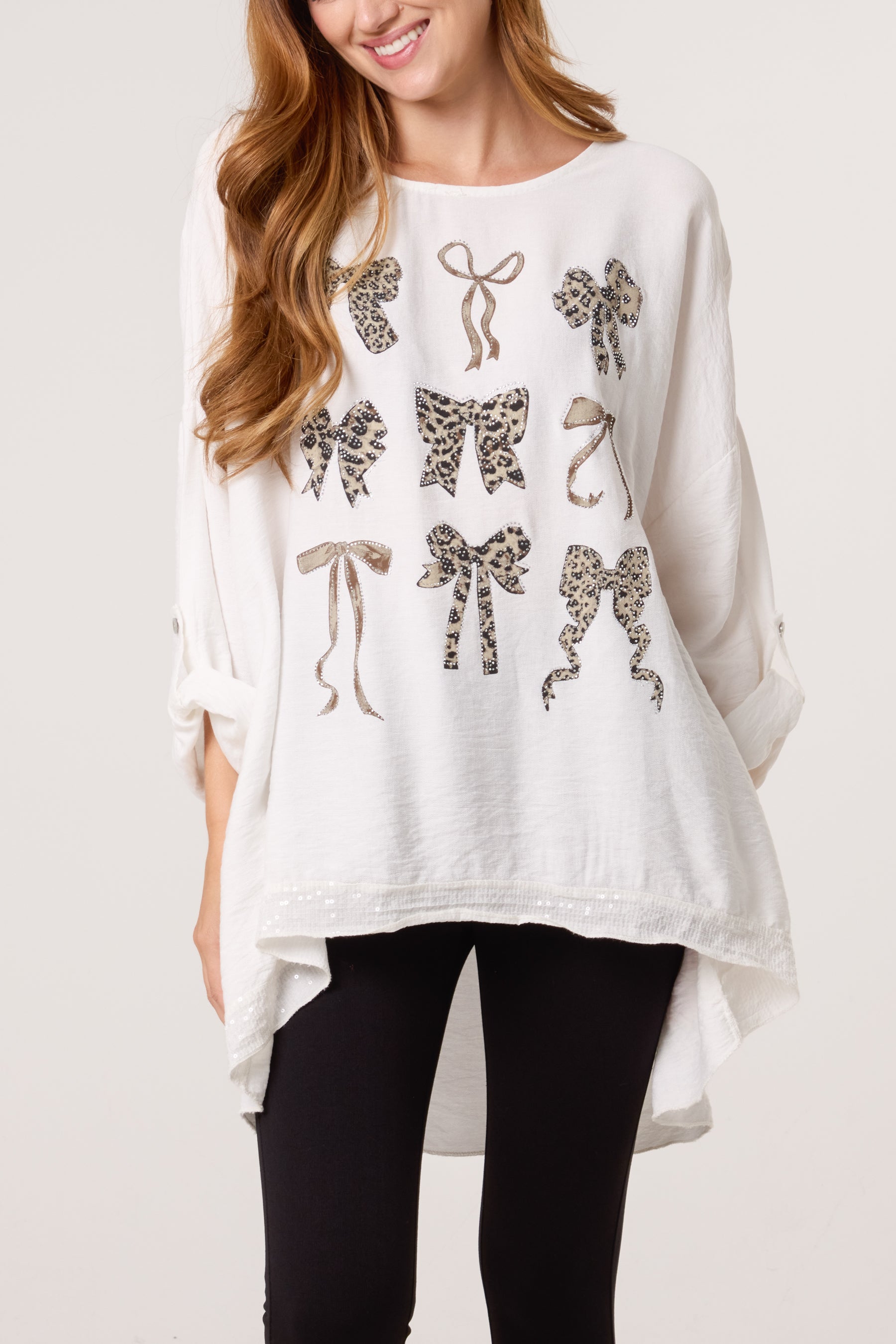 Diamante Animal Bows Long Sleeve Top