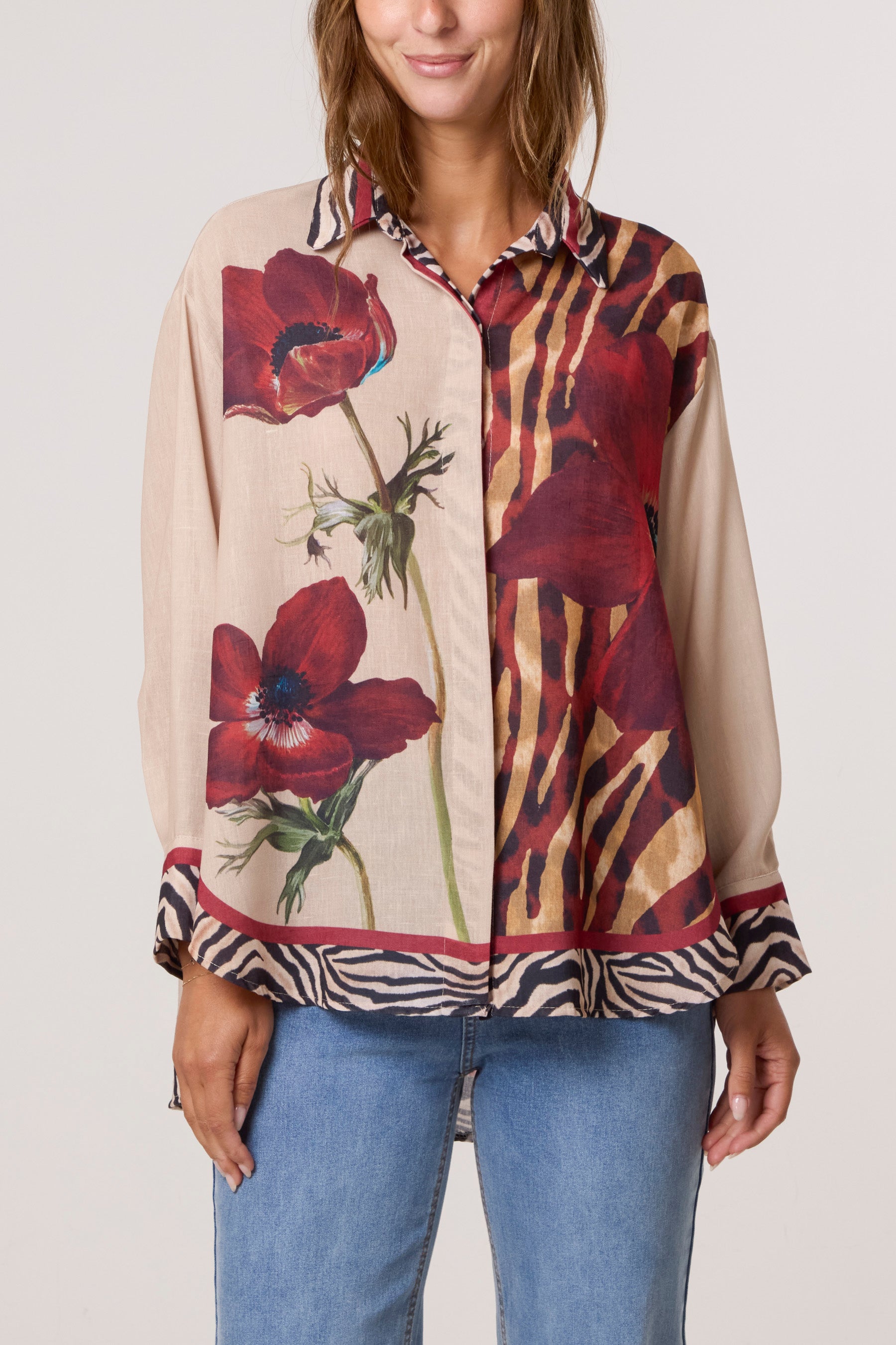 Poppy Flower Linen Blend Shirt