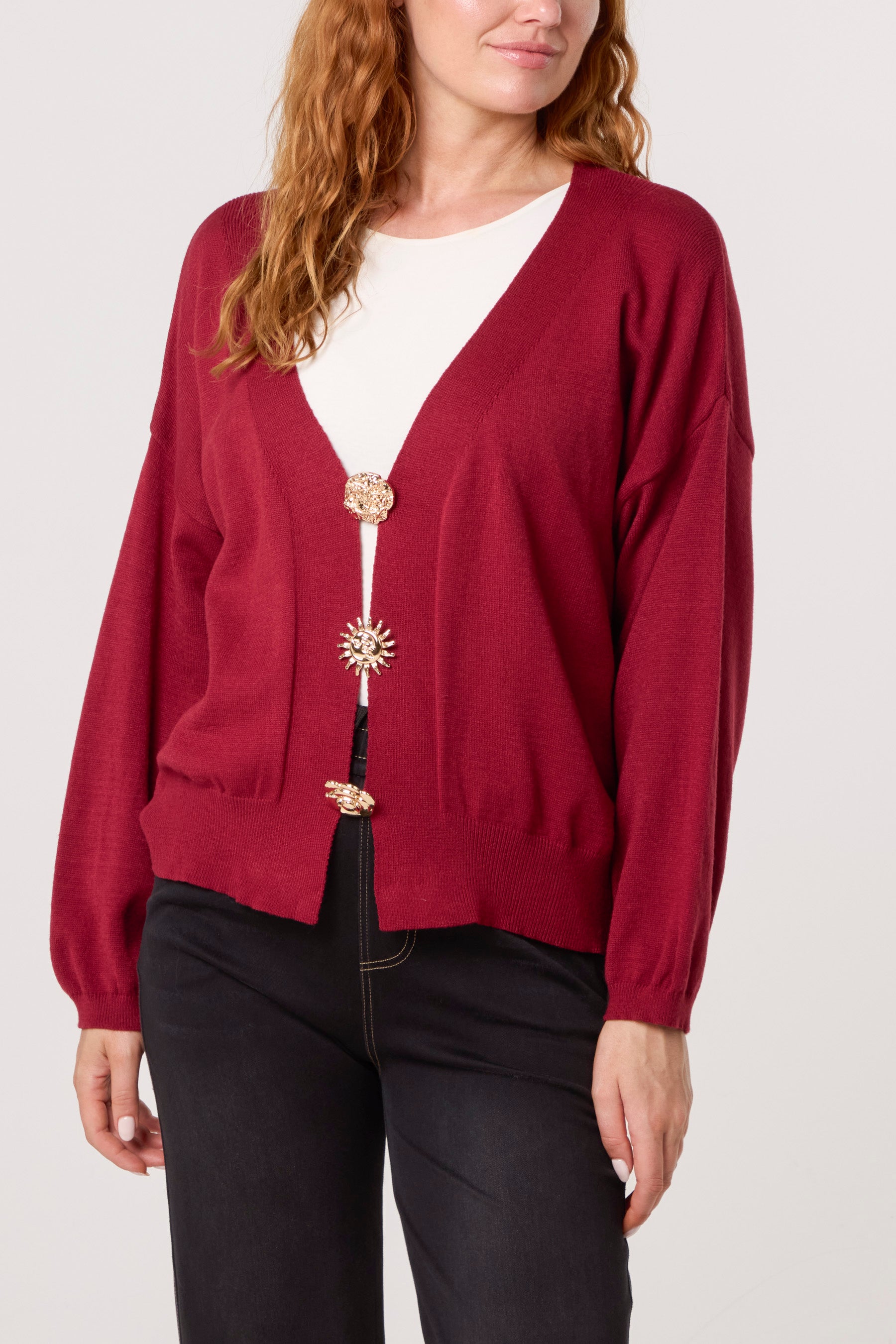 Gold Broch Puffball Sleeve Cardigan