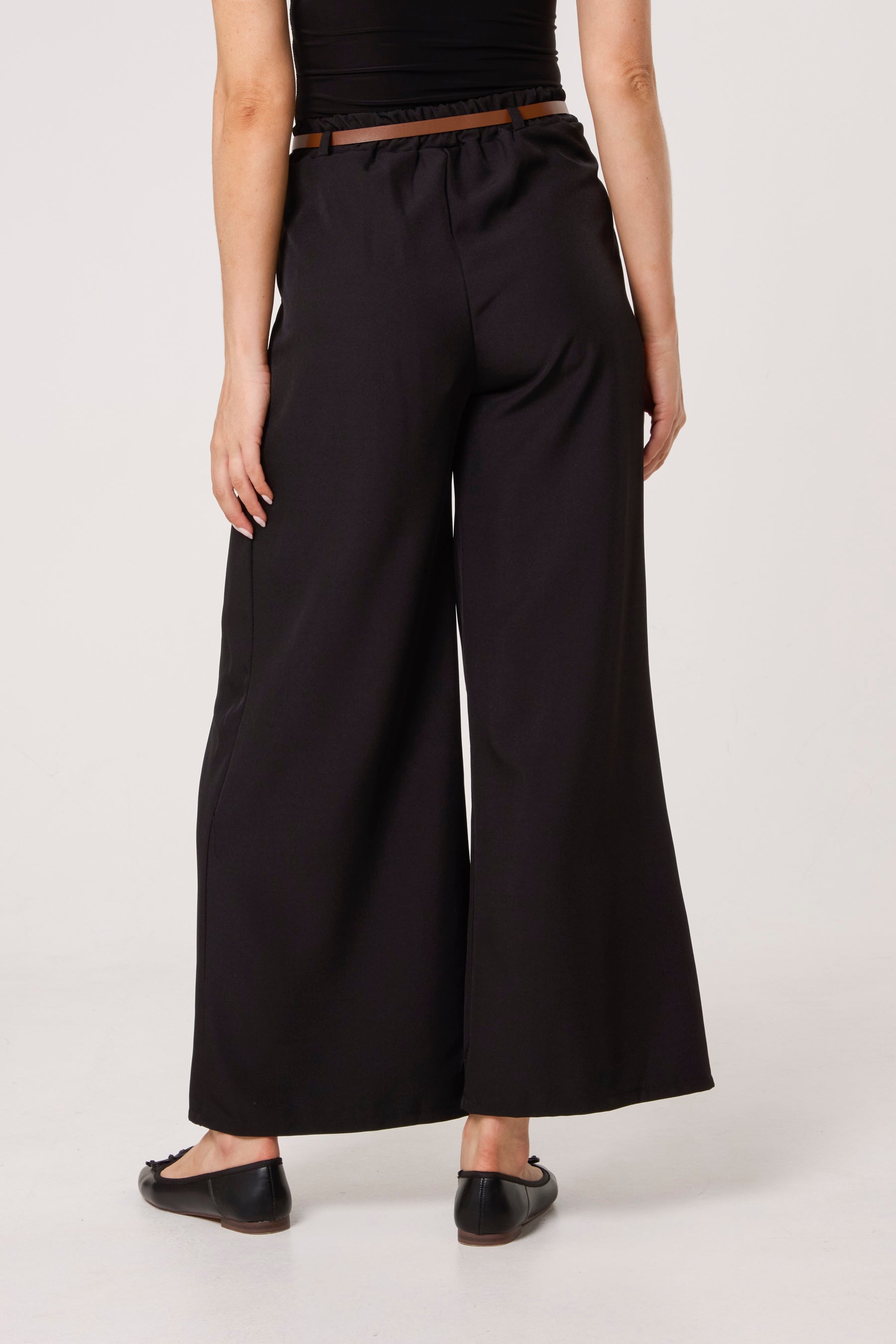 Pleated Front Belted Palazzo Trousers