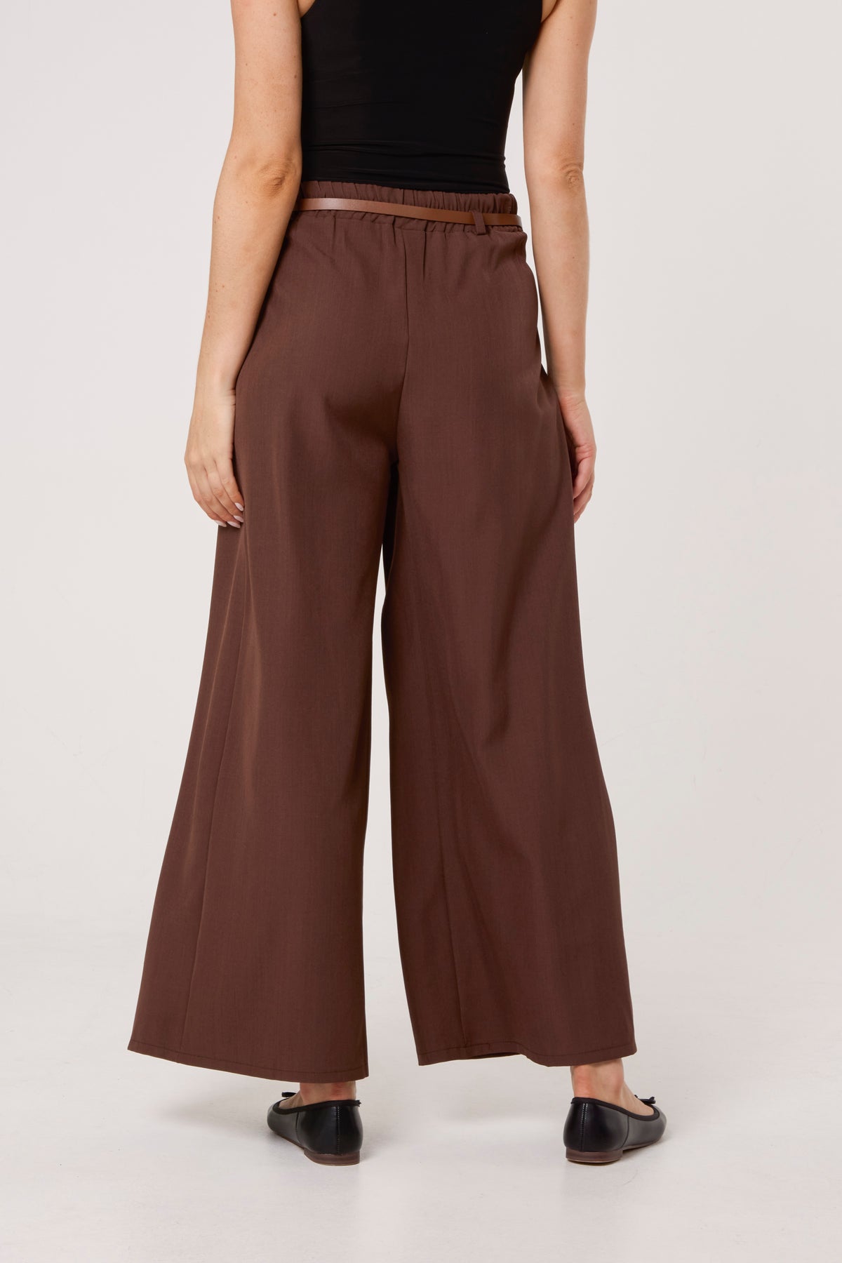 Pleated Front Belted Palazzo Trousers