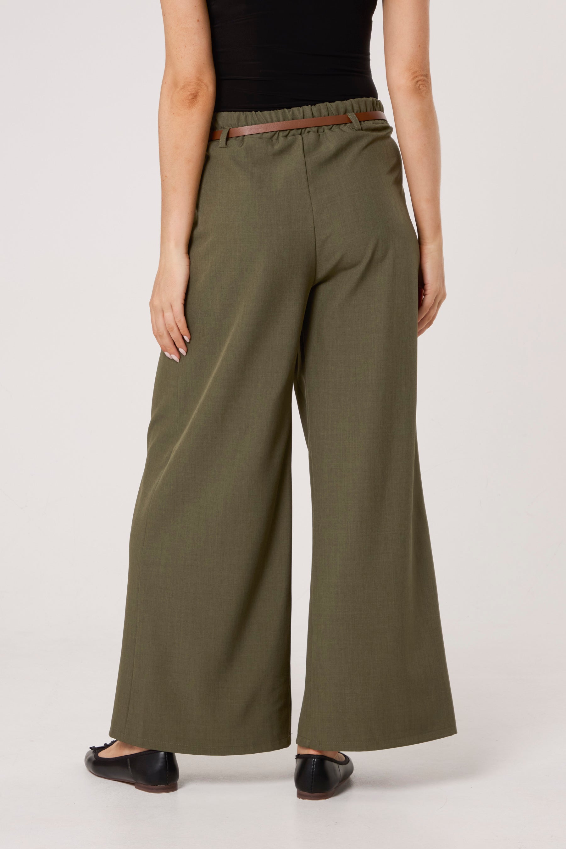 Pleated Front Belted Palazzo Trousers