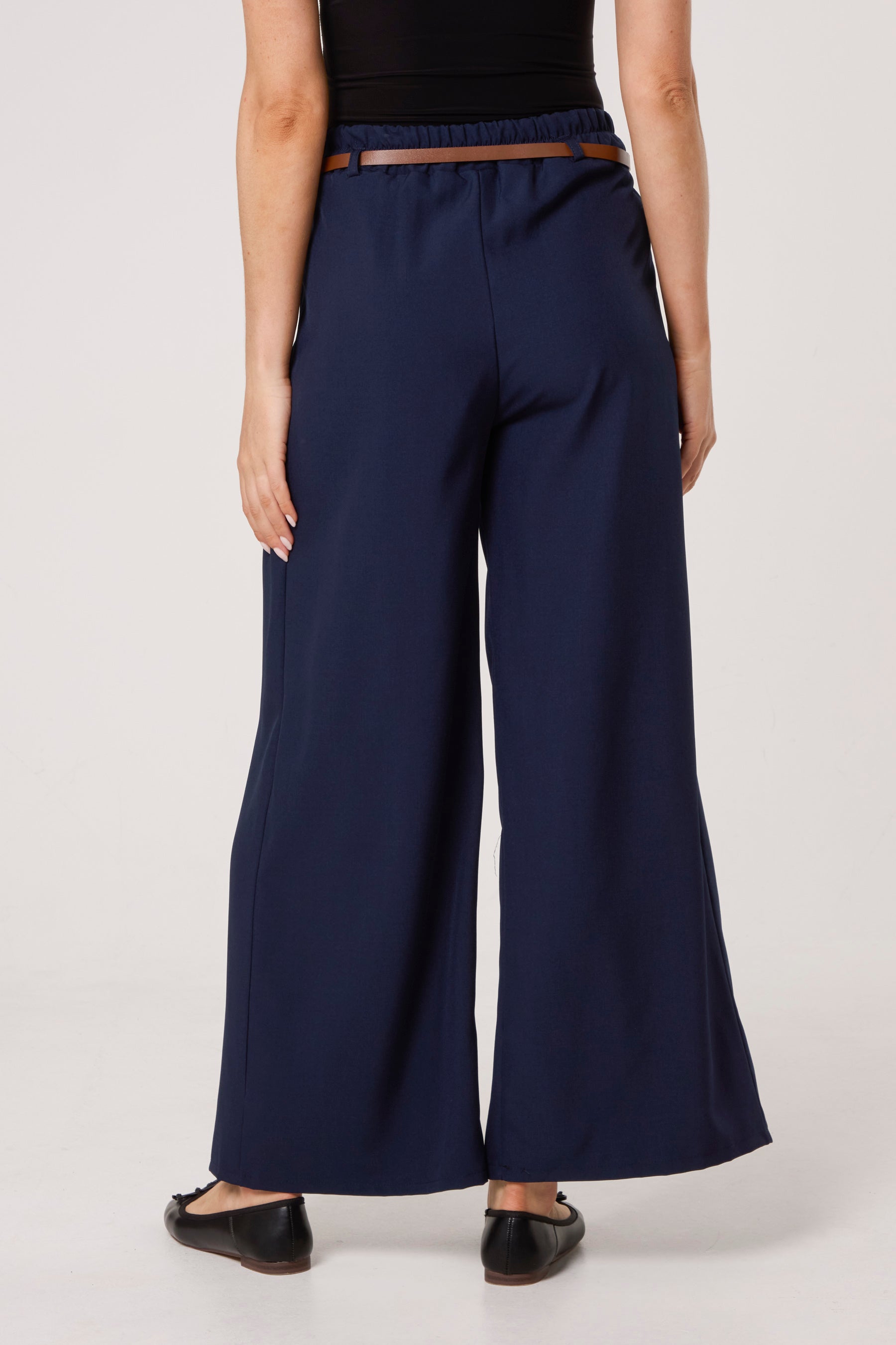 Pleated Front Belted Palazzo Trousers