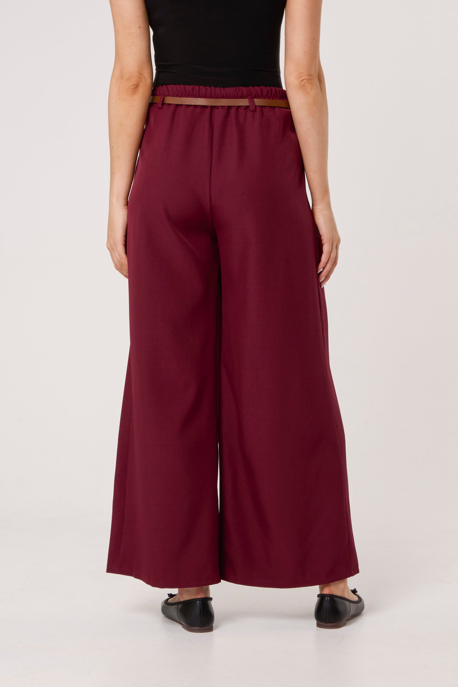 Pleated Front Belted Palazzo Trousers