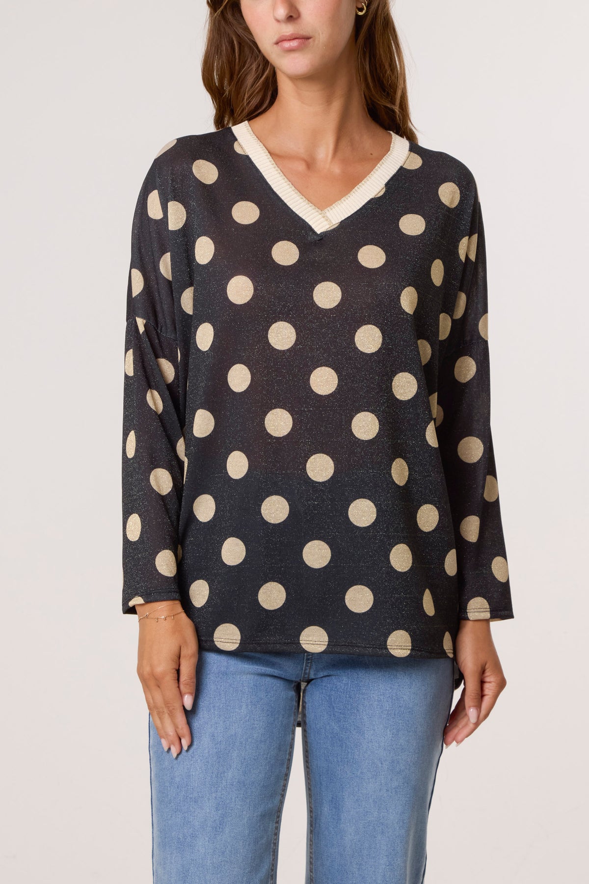 Polka Dot Lurex Fine Knit Jumper