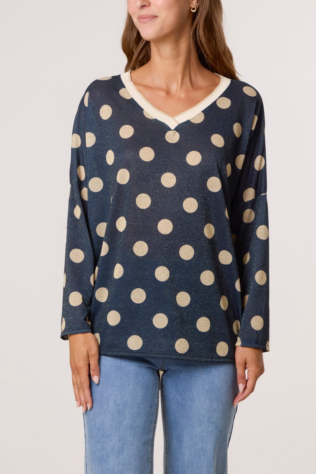 Polka Dot Lurex Fine Knit Jumper