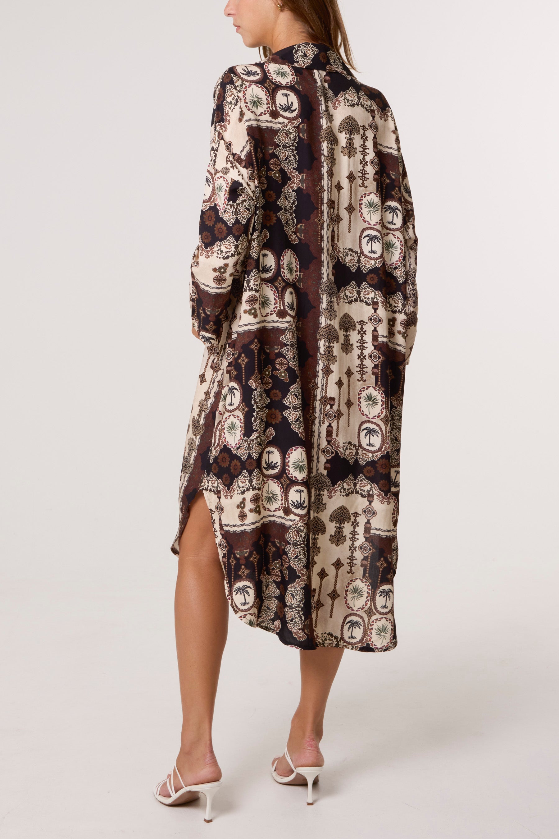 Patchwork Collar Pockets Midi Dress