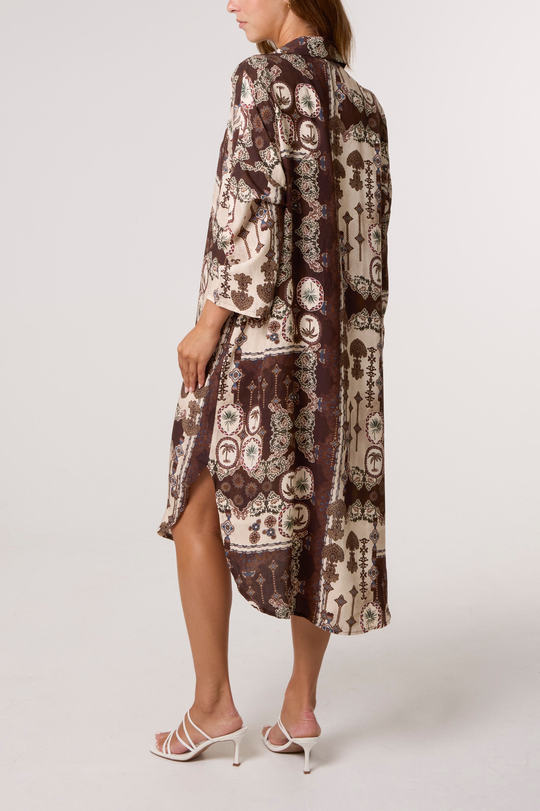 Patchwork Collar Pockets Midi Dress