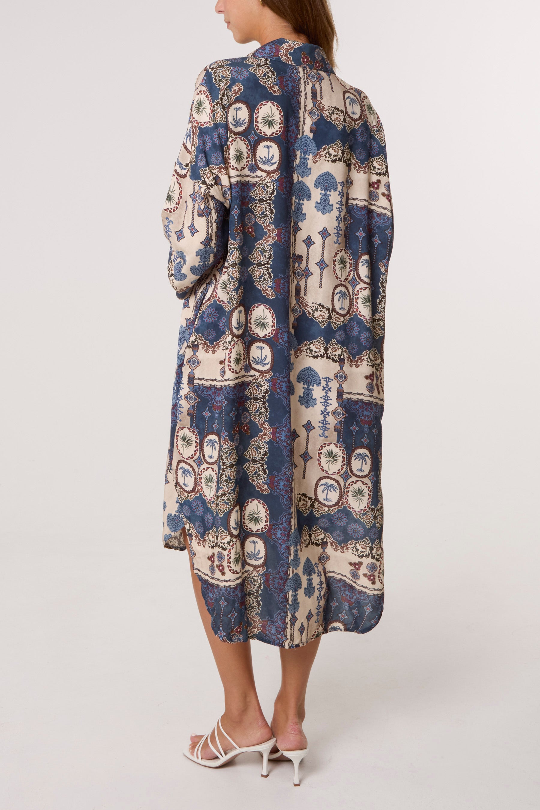 Patchwork Collar Pockets Midi Dress