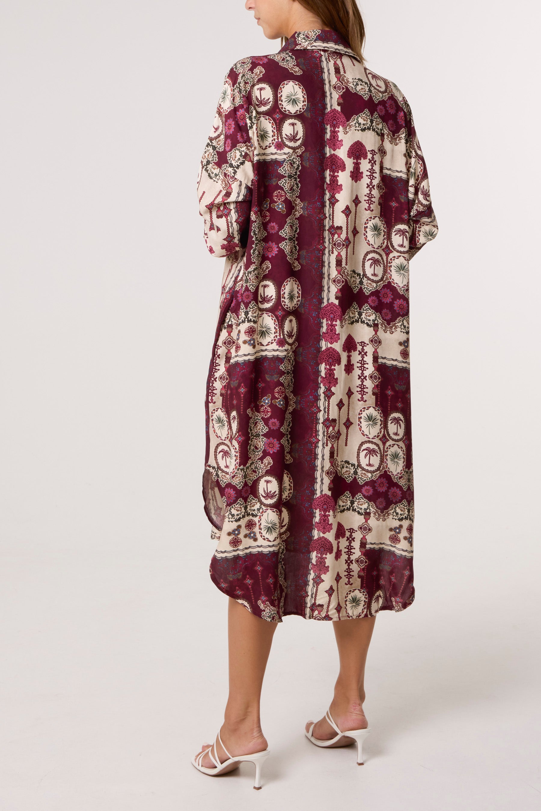 Patchwork Collar Pockets Midi Dress