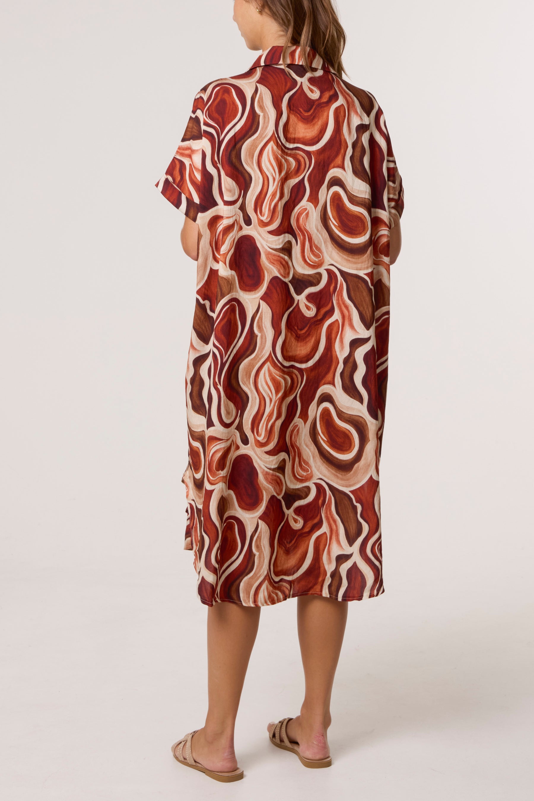 Swirl Collar Pockets Midi Dress