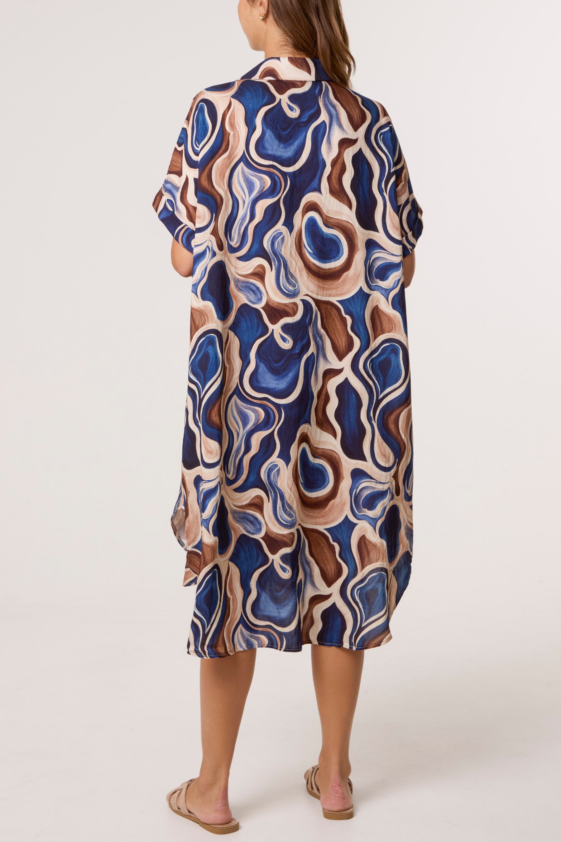 Swirl Collar Pockets Midi Dress