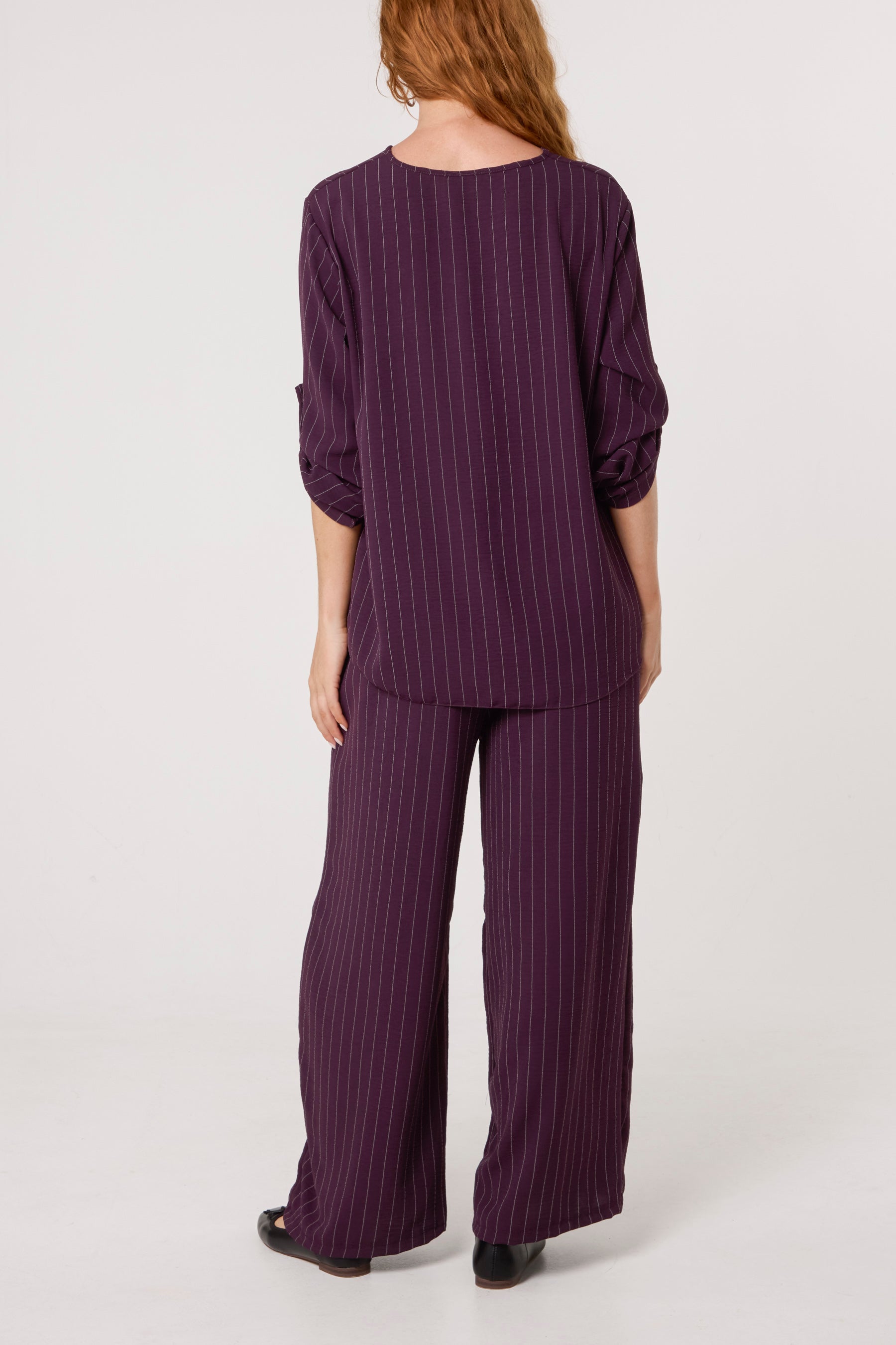Stripe Round Neck Blouse & Trouser Set