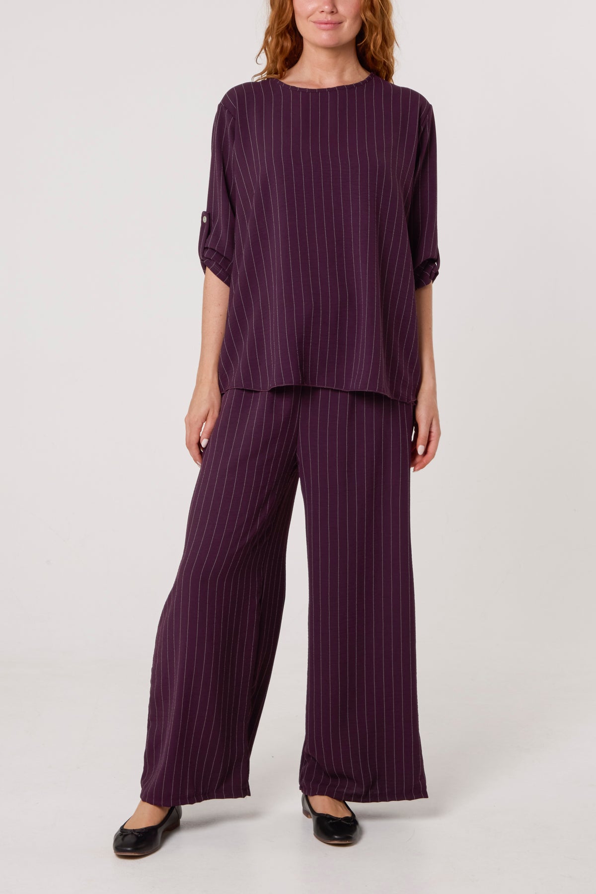 Stripe Round Neck Blouse & Trouser Set