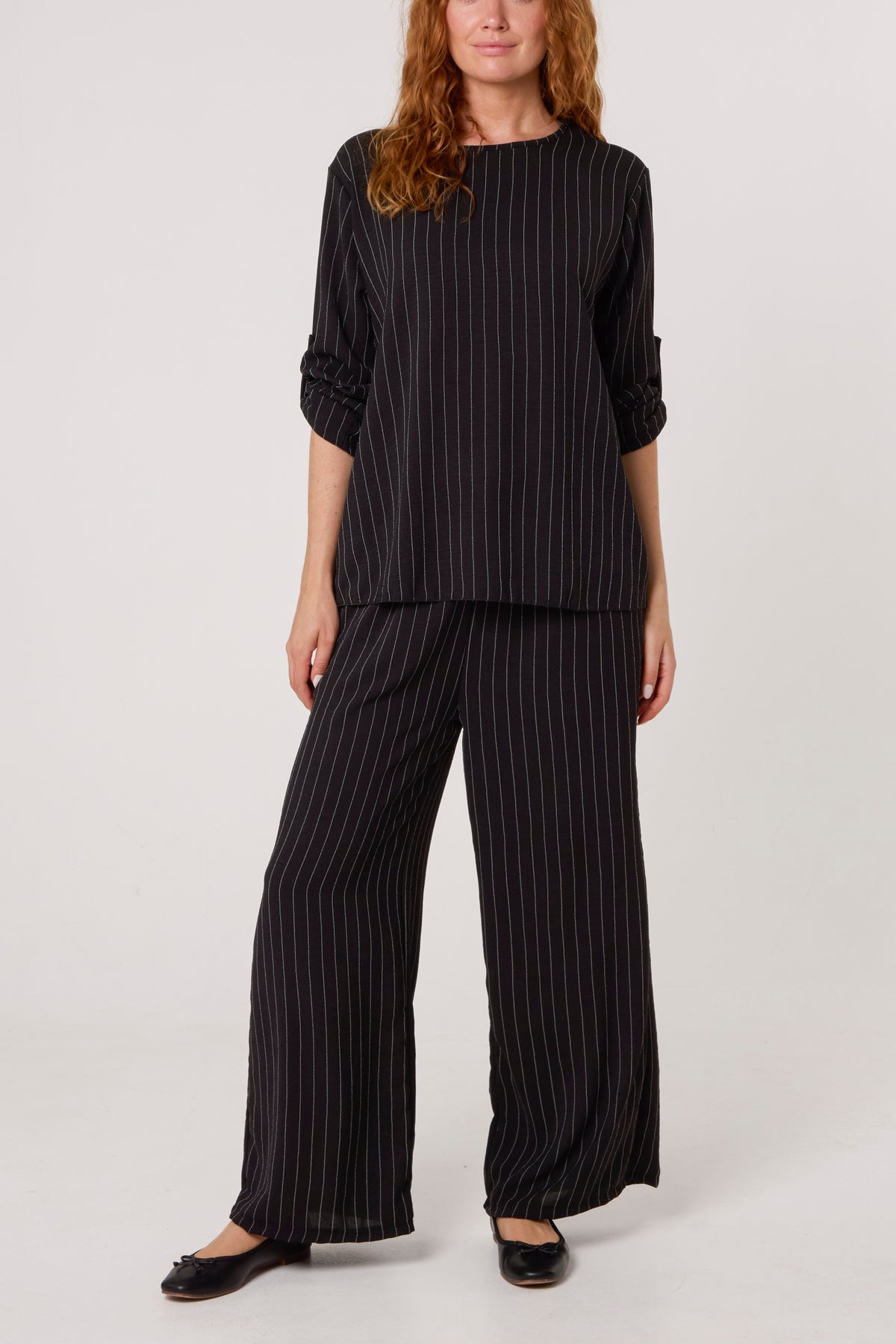 Stripe Round Neck Blouse & Trouser Set