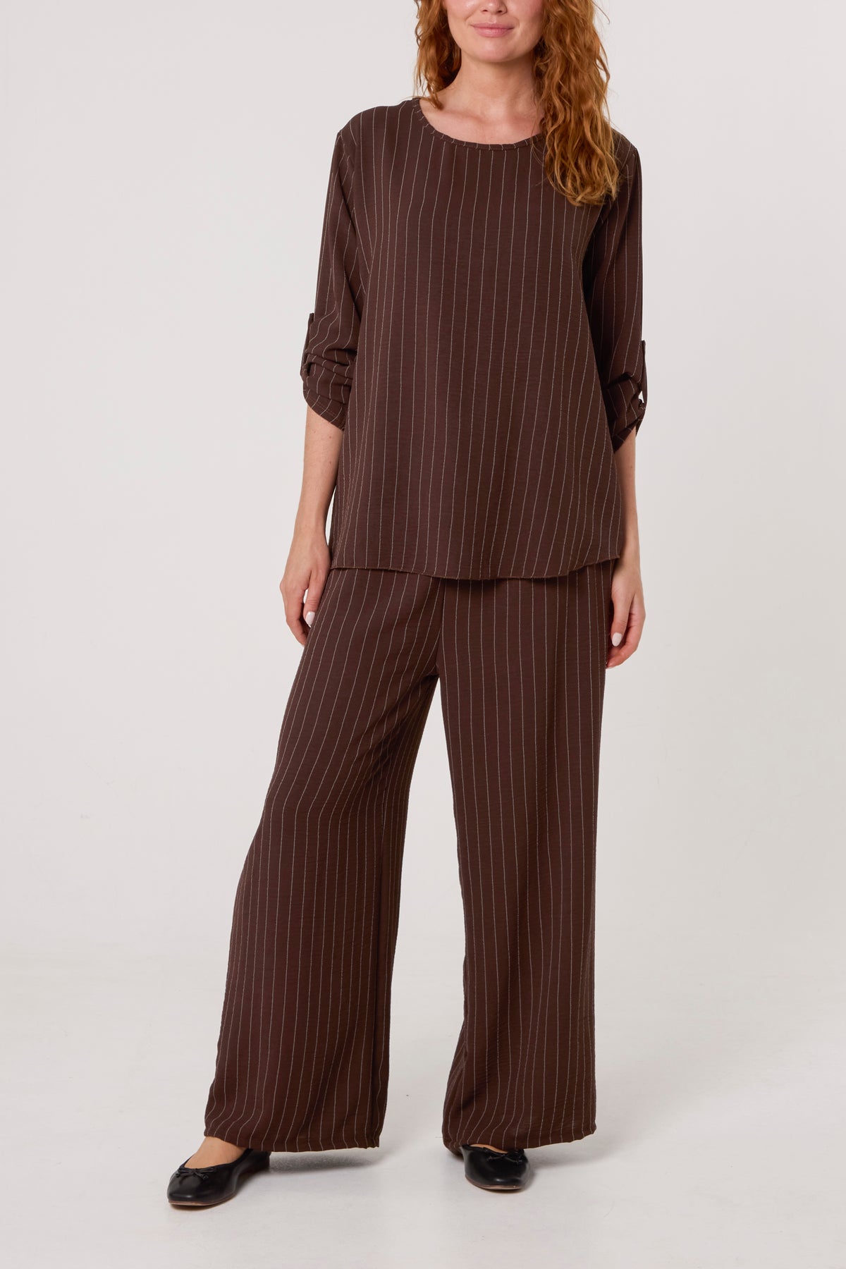 Stripe Round Neck Blouse & Trouser Set