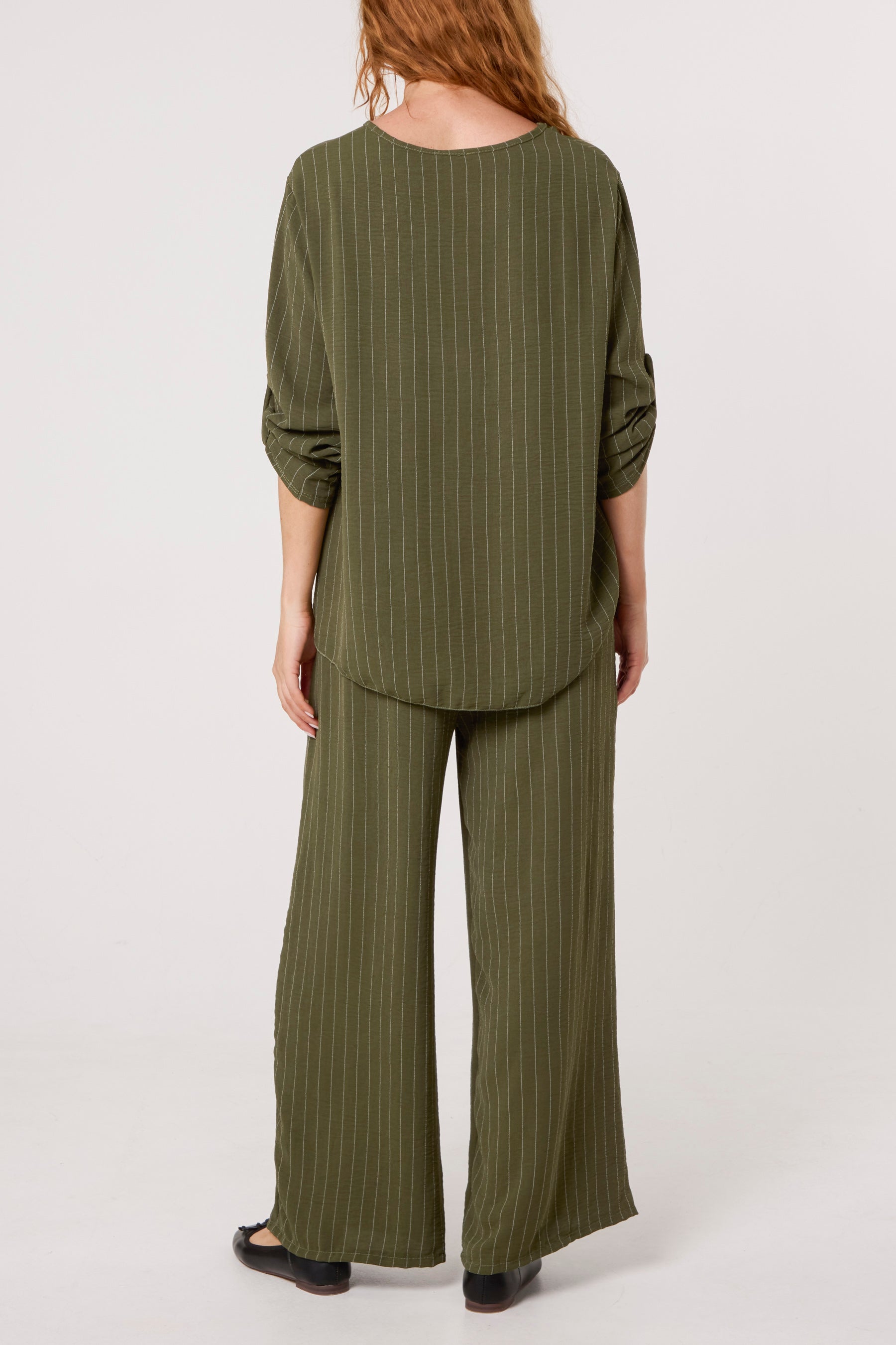 Stripe Round Neck Blouse & Trouser Set