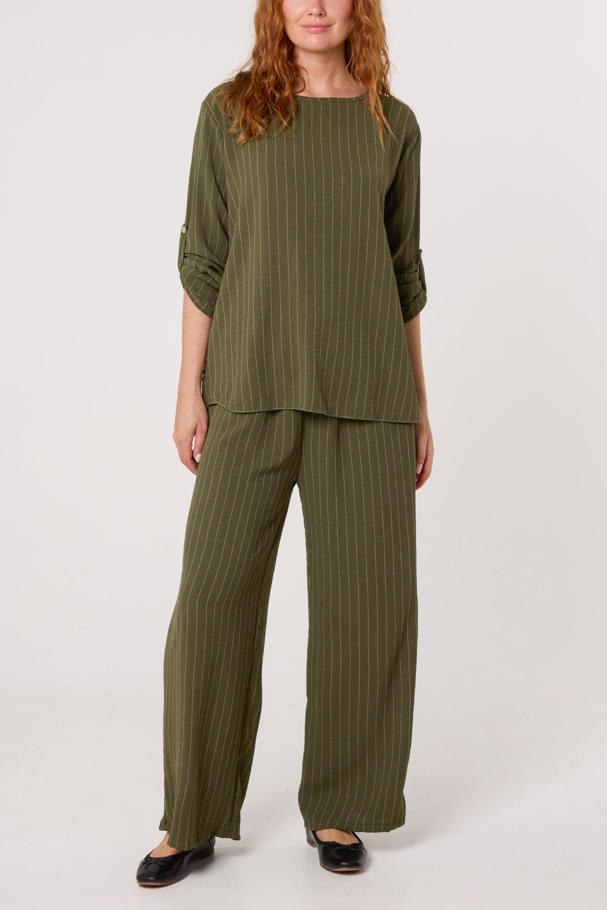 Stripe Round Neck Blouse & Trouser Set