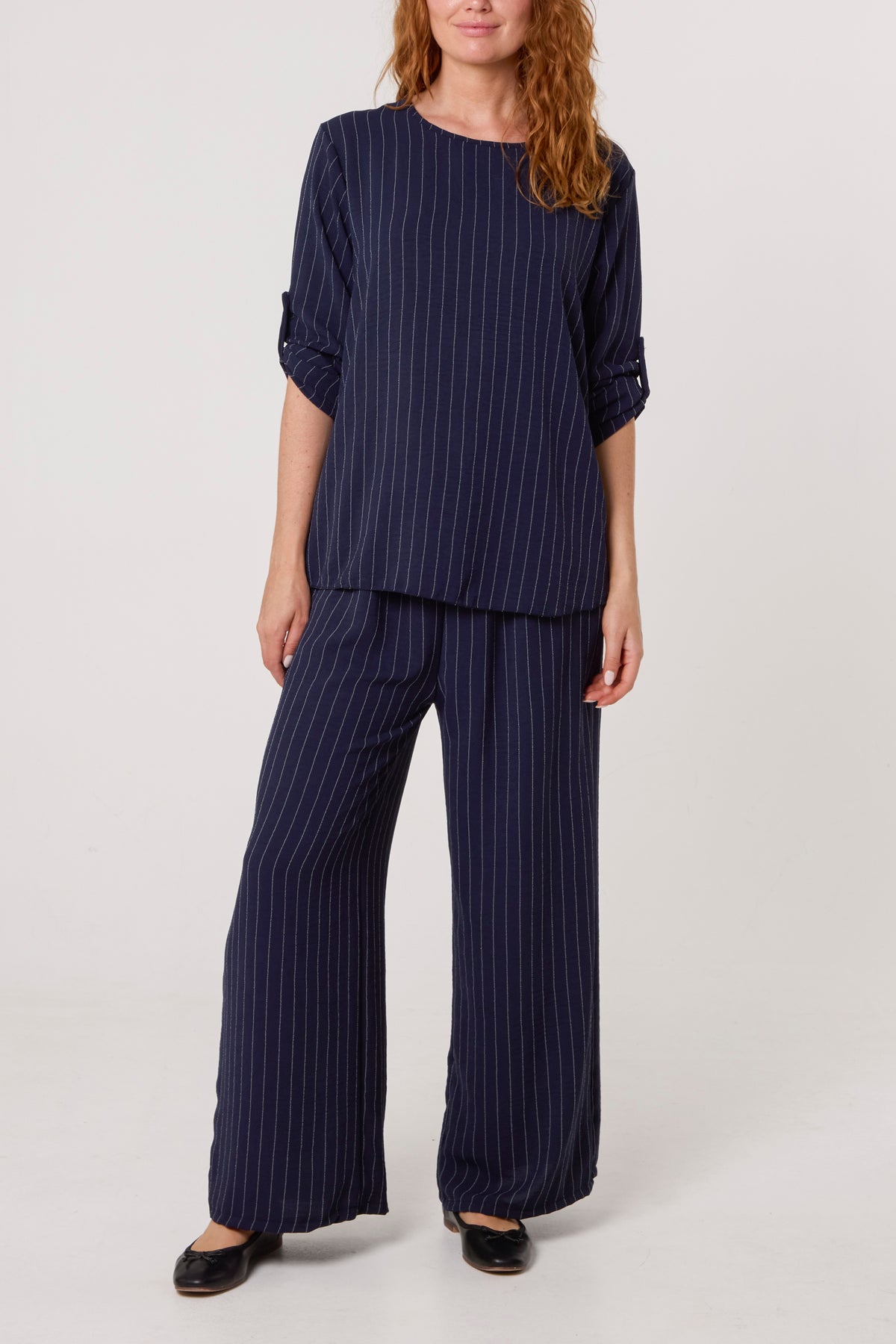 Stripe Round Neck Blouse & Trouser Set