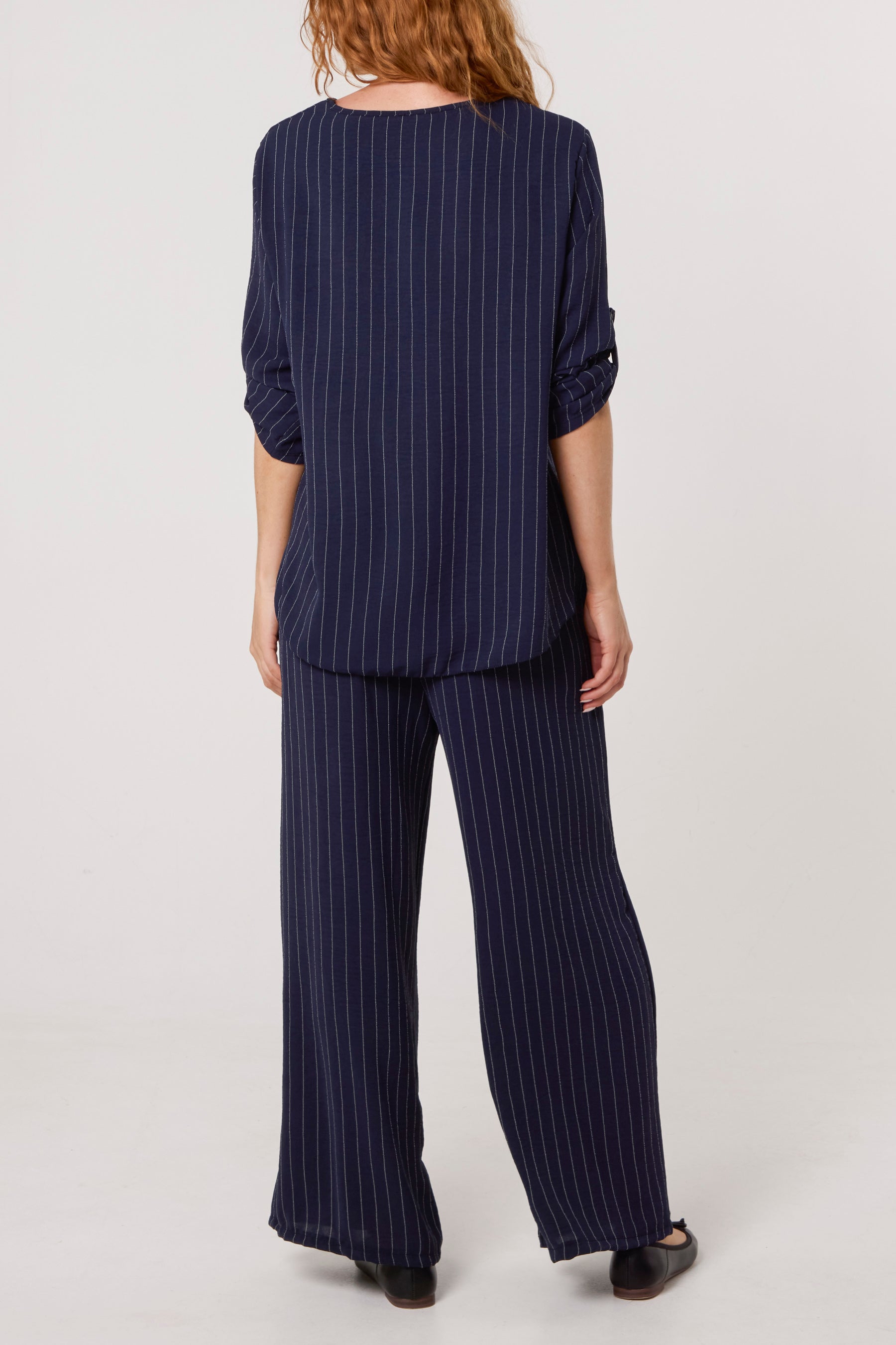 Stripe Round Neck Blouse & Trouser Set