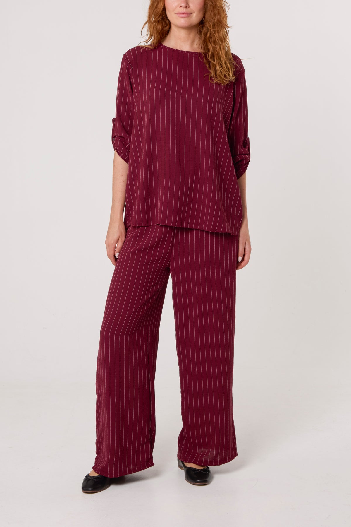 Stripe Round Neck Blouse & Trouser Set