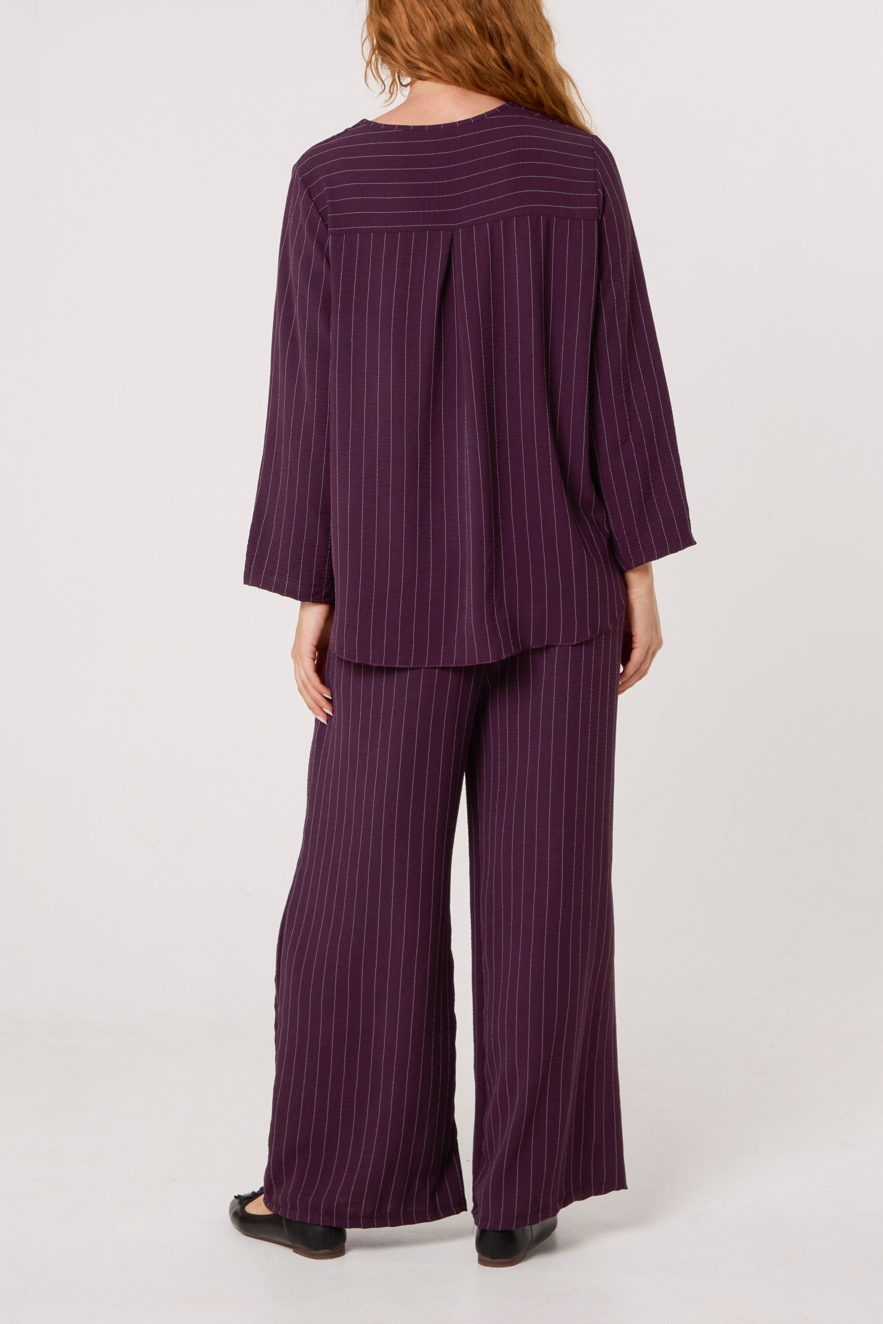 Striped Button Front Blouse & Trousers
