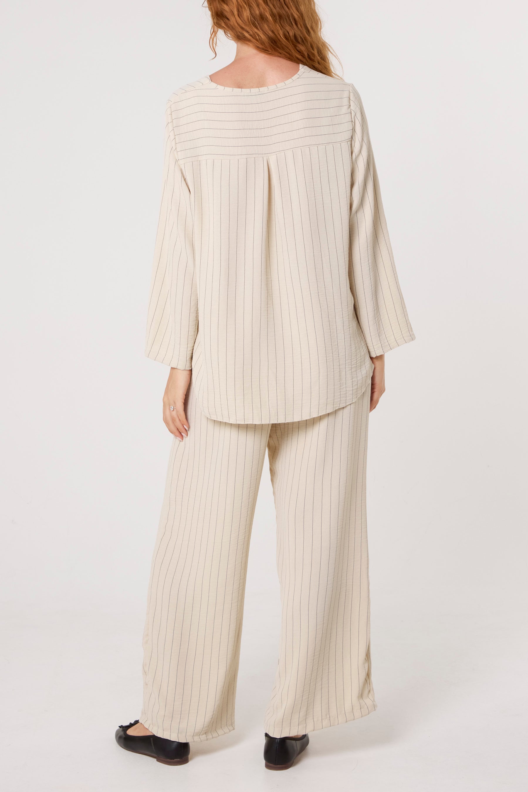 Striped Button Front Blouse & Trousers