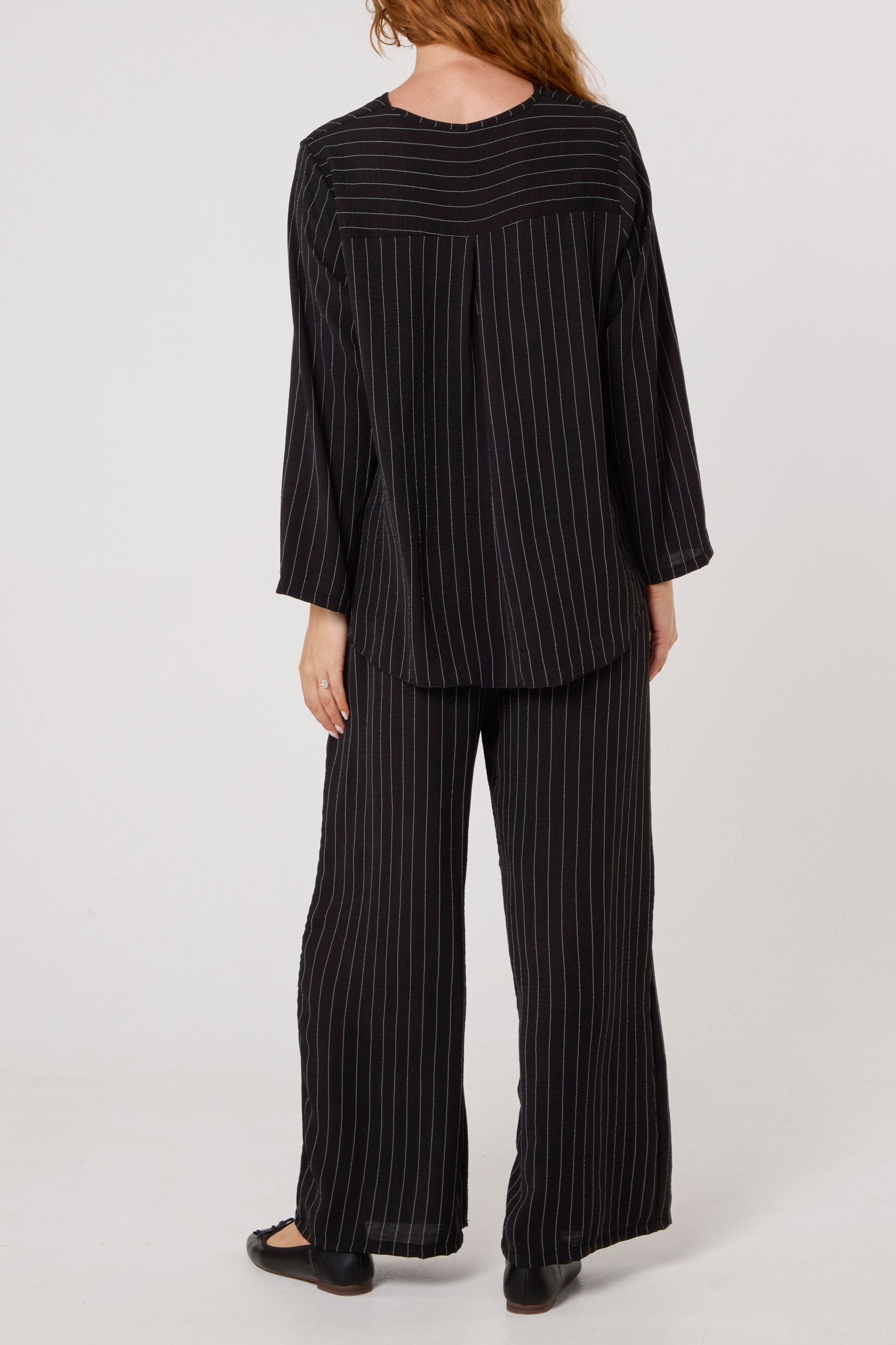 Striped Button Front Blouse & Trousers
