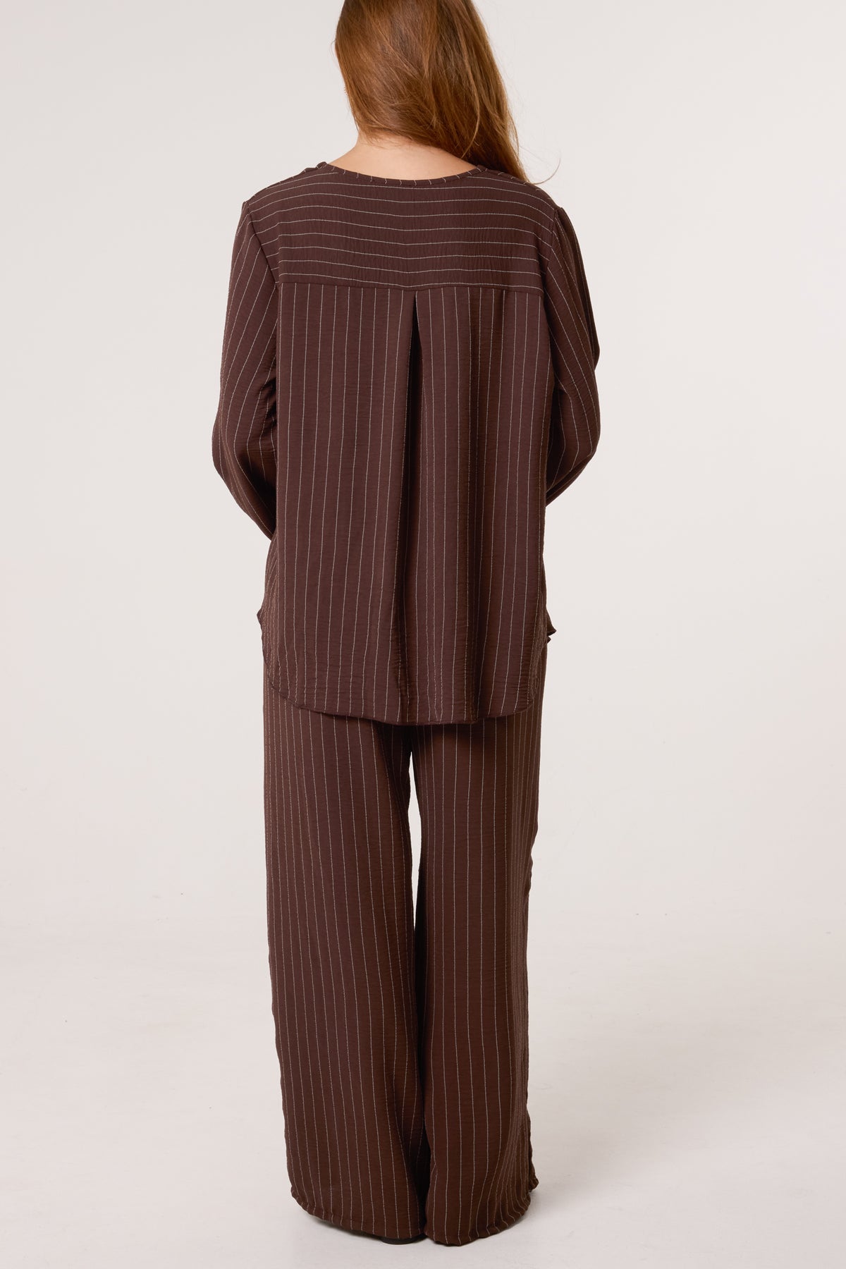 Striped Button Front Blouse & Trousers