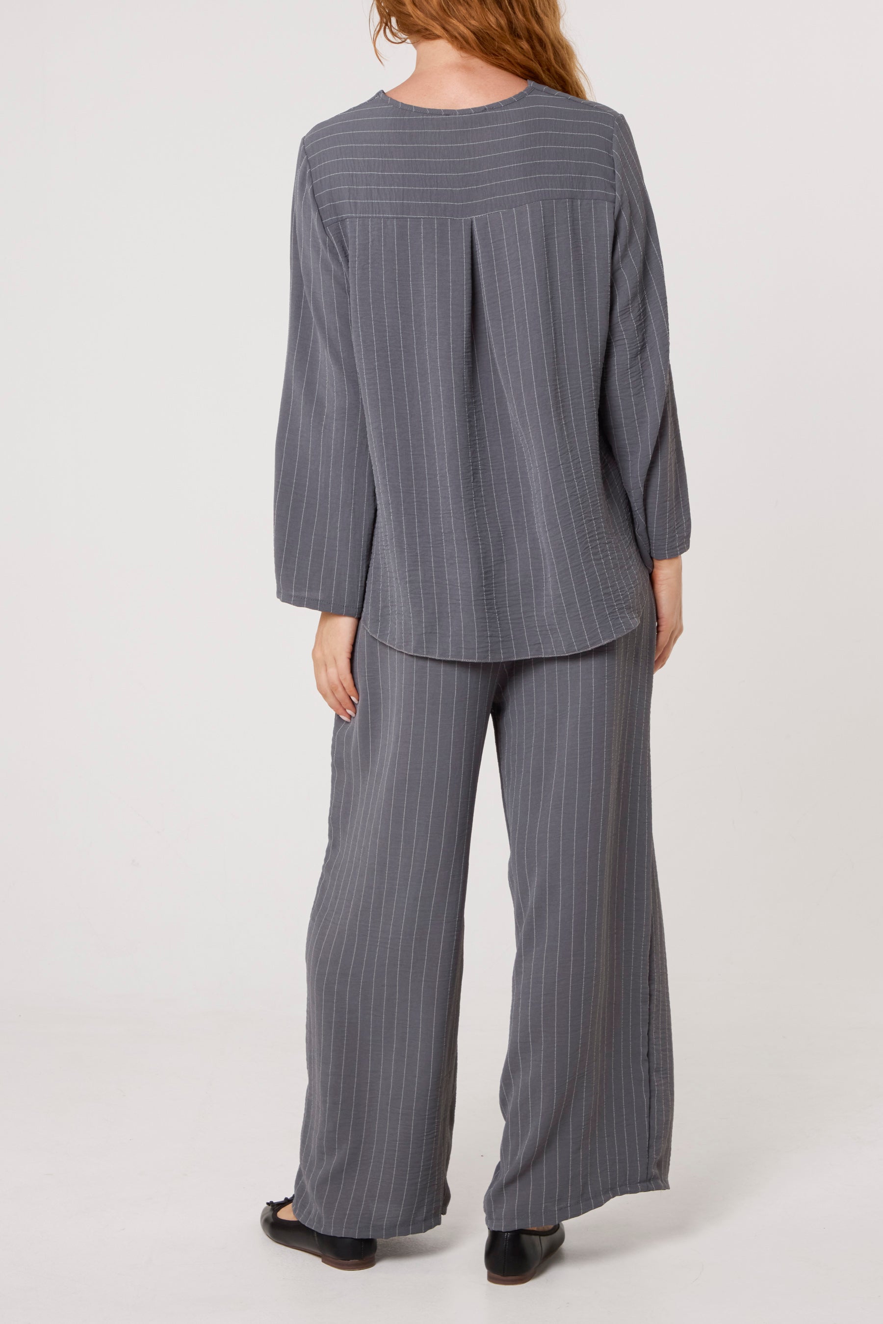 Striped Button Front Blouse & Trousers