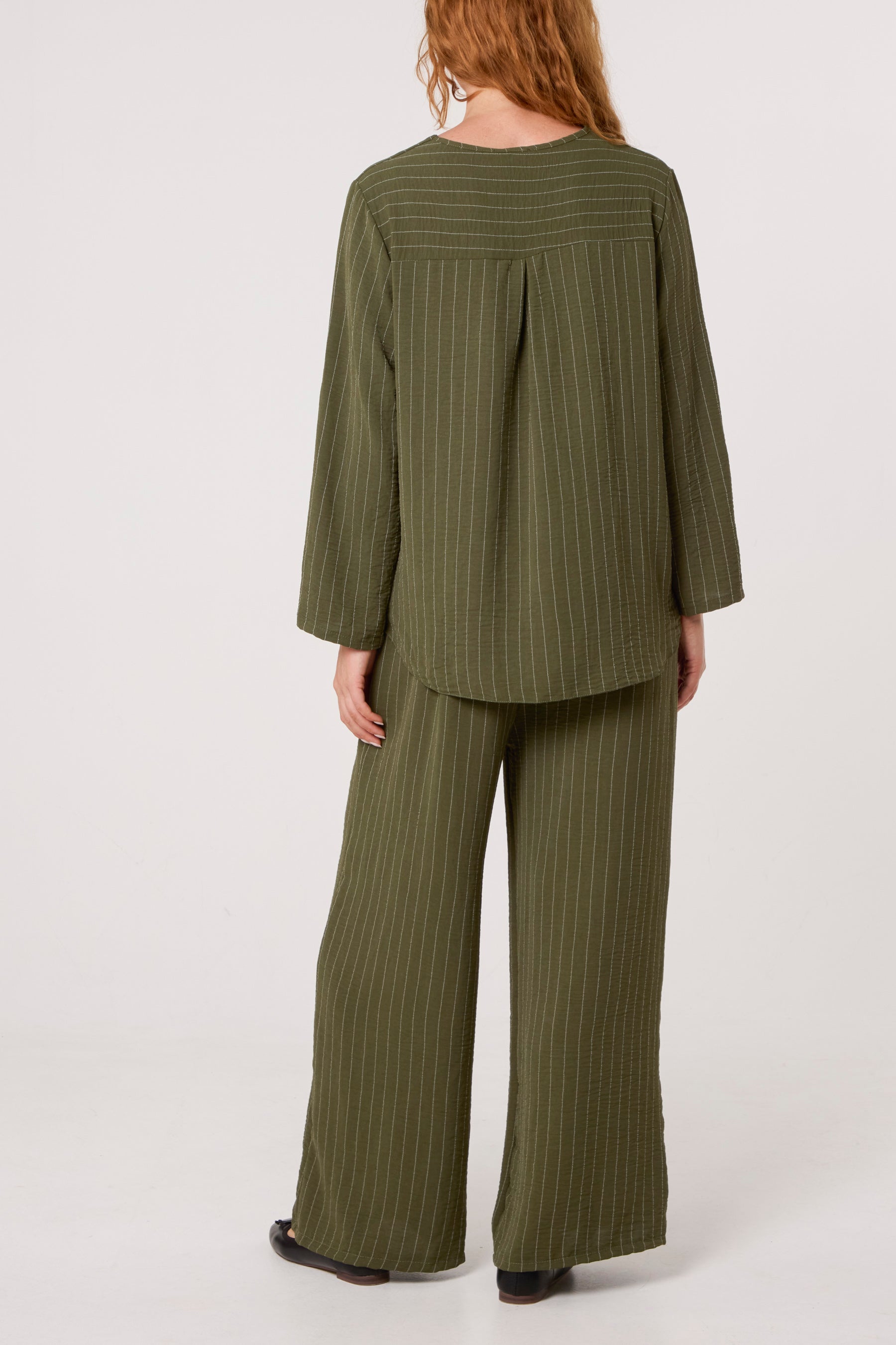 Striped Button Front Blouse & Trousers