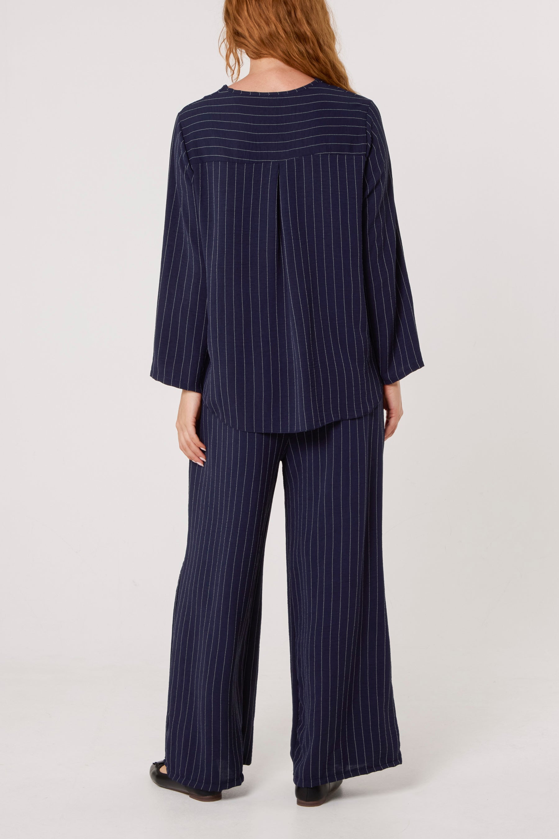 Striped Button Front Blouse & Trousers