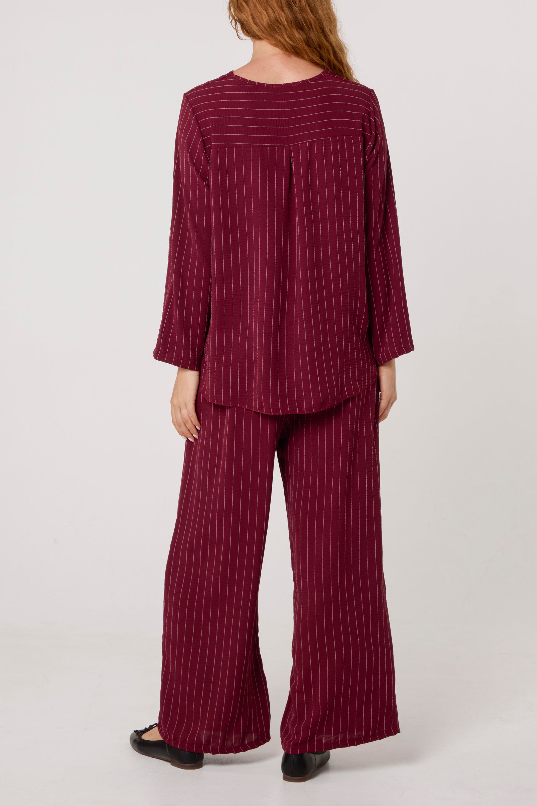 Striped Button Front Blouse & Trousers