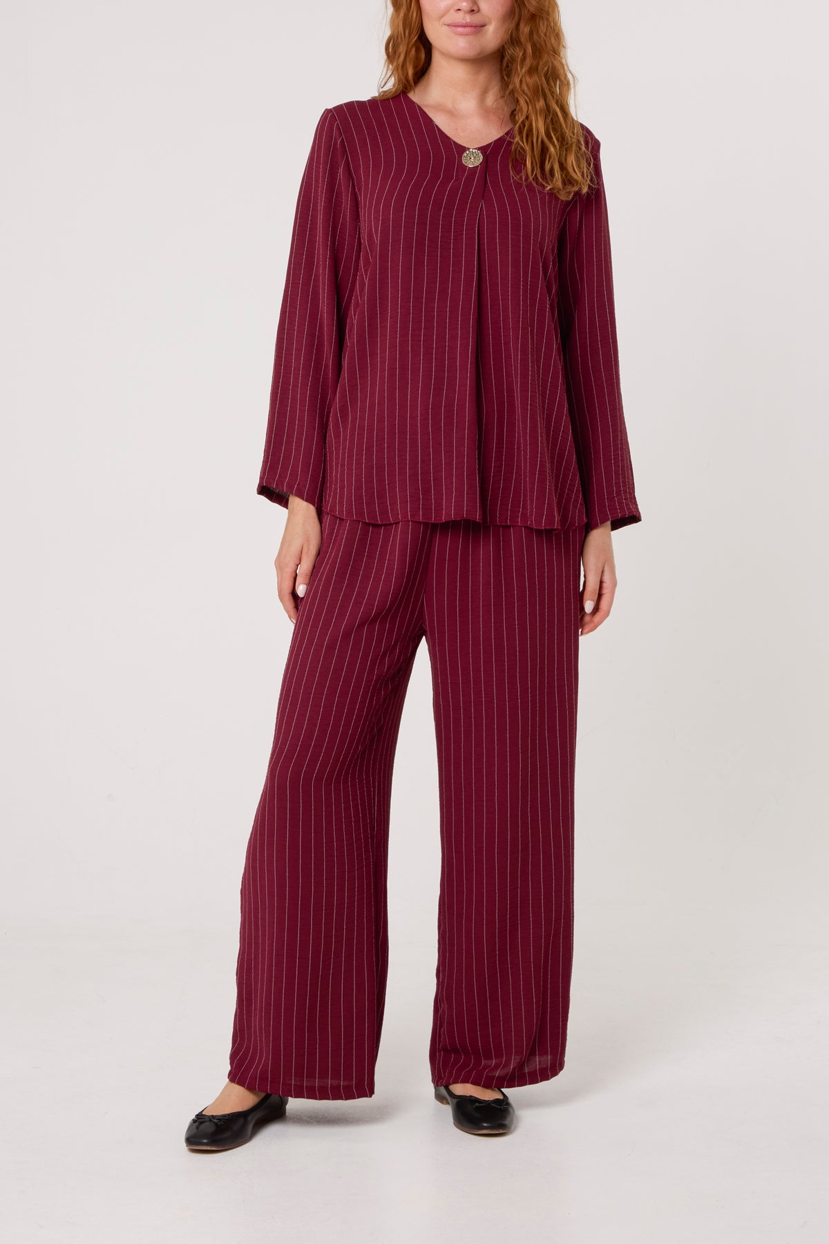 Striped Button Front Blouse & Trousers
