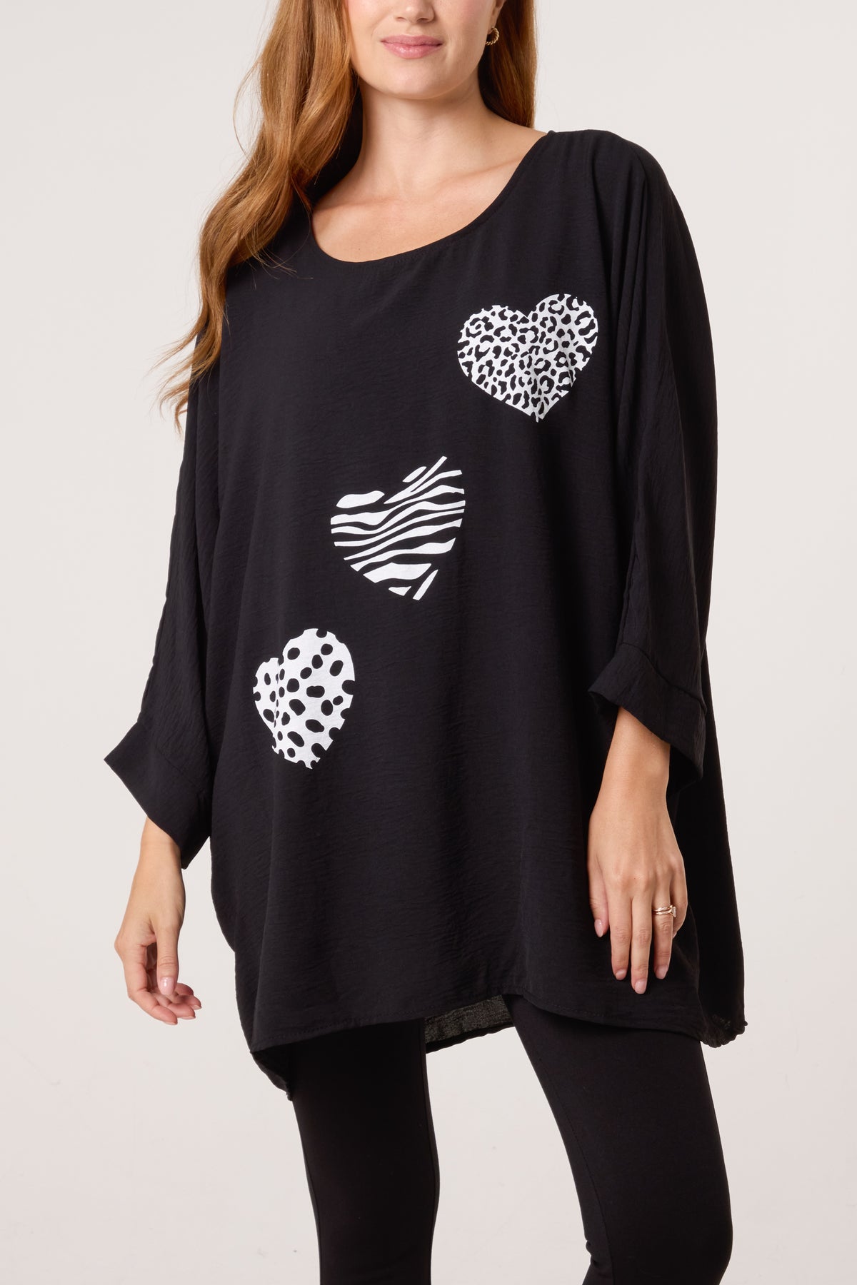 Animal Print Hearts 3/4 Sleeve Top