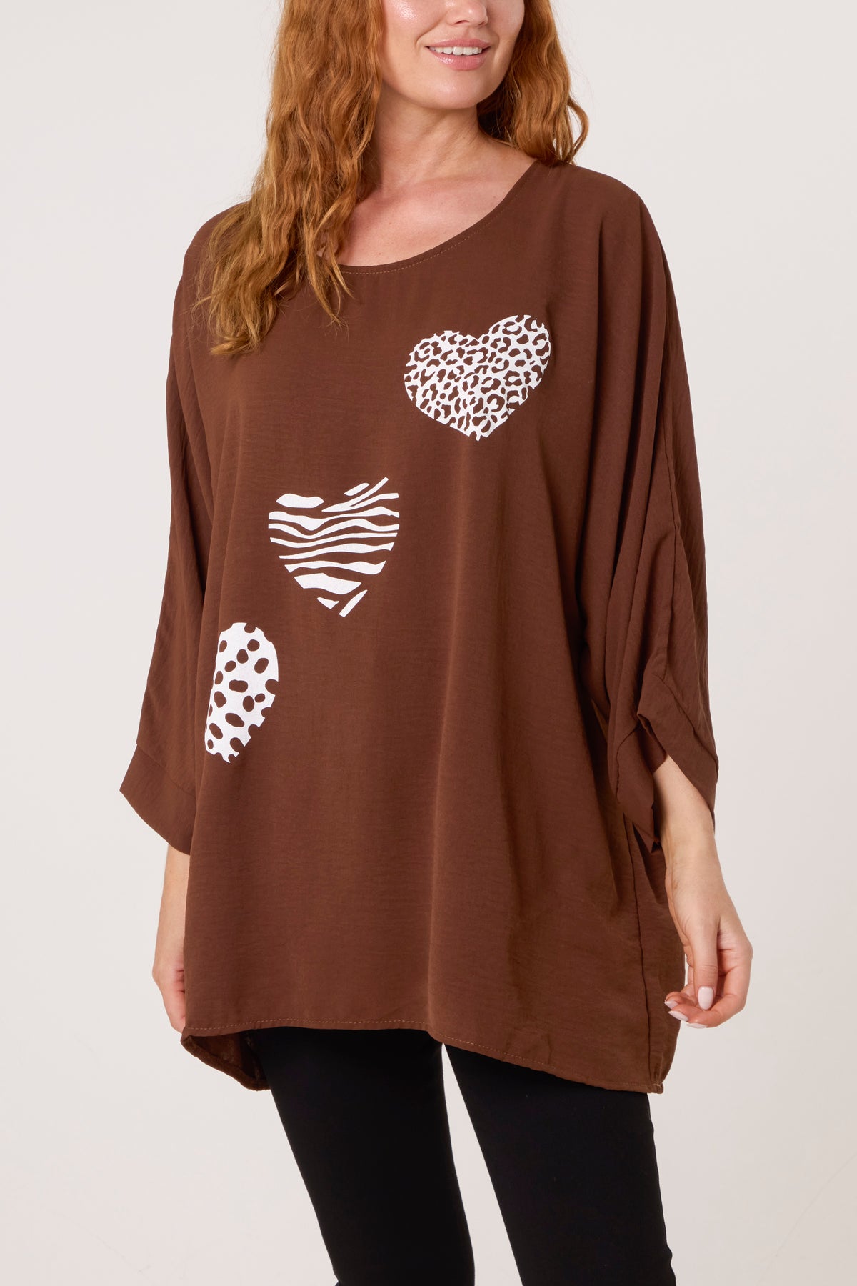 Animal Print Hearts 3/4 Sleeve Top