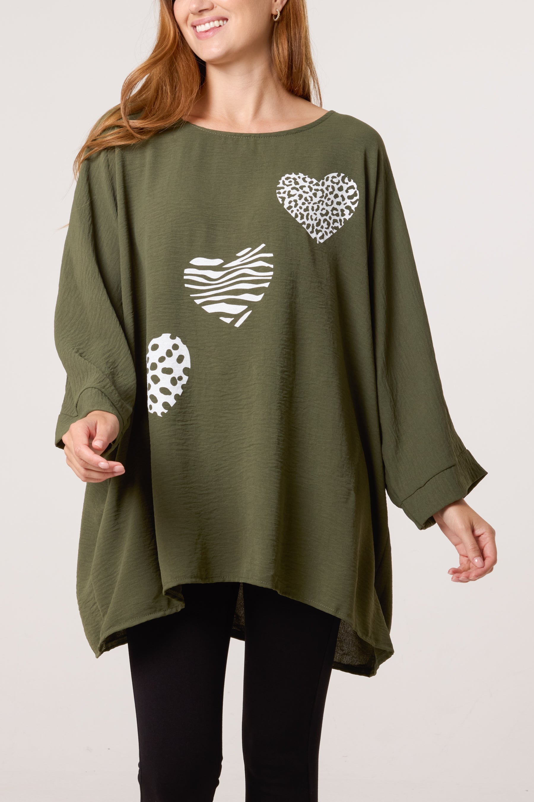 Animal Print Hearts 3/4 Sleeve Top