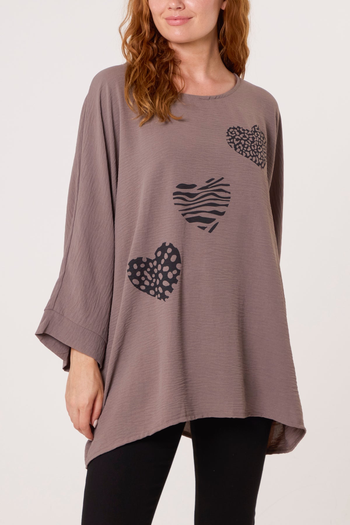 Animal Print Hearts 3/4 Sleeve Top