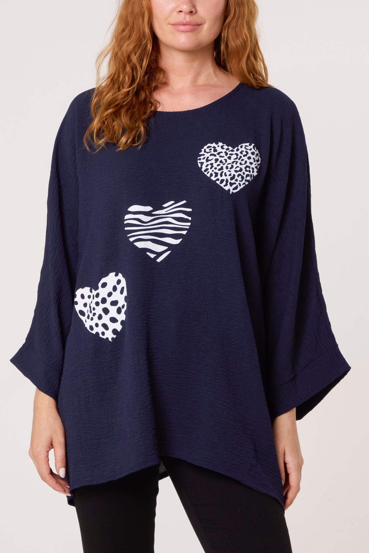 Animal Print Hearts 3/4 Sleeve Top