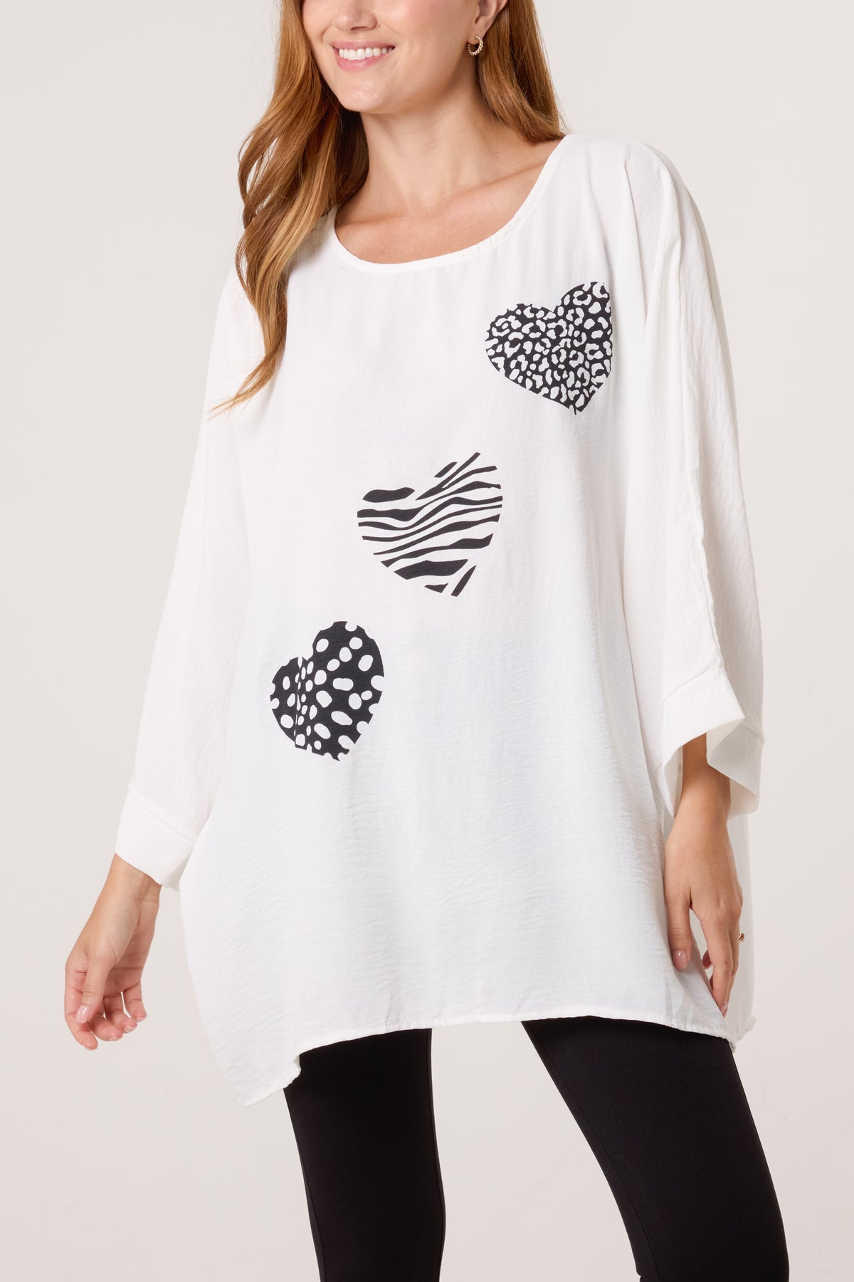 Animal Print Hearts 3/4 Sleeve Top