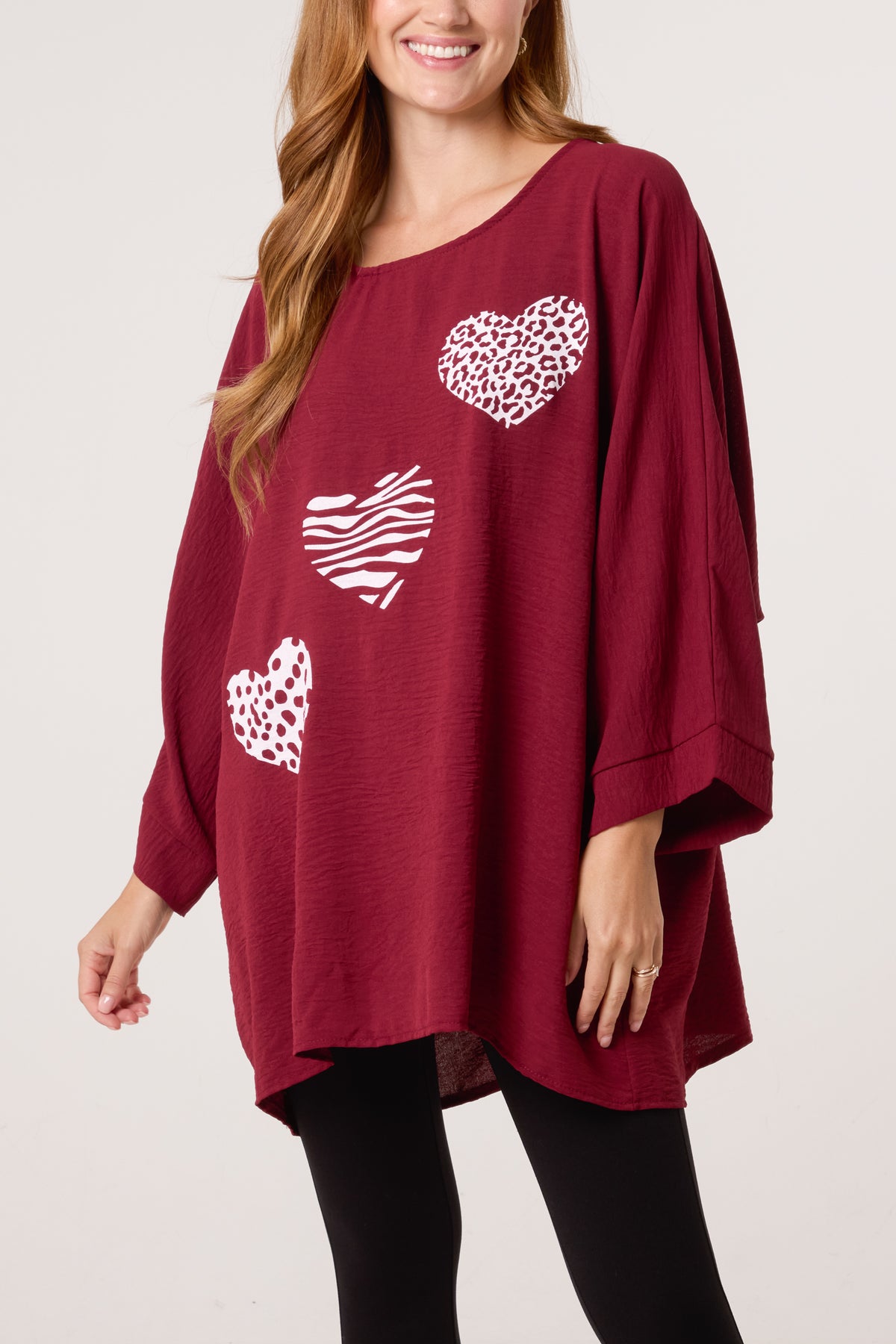 Animal Print Hearts 3/4 Sleeve Top