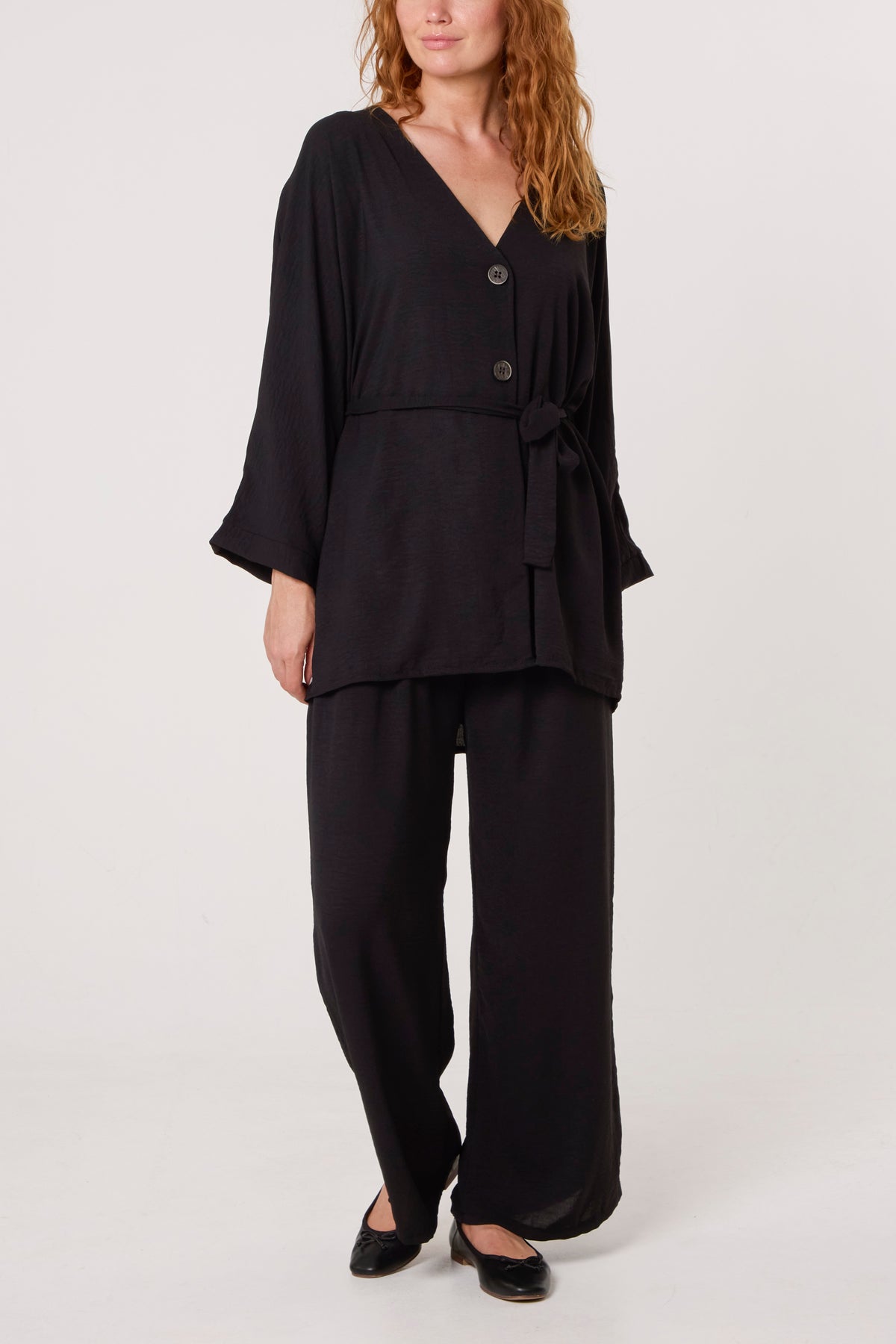 Belted Blouse & Wide Leg Trouser Set