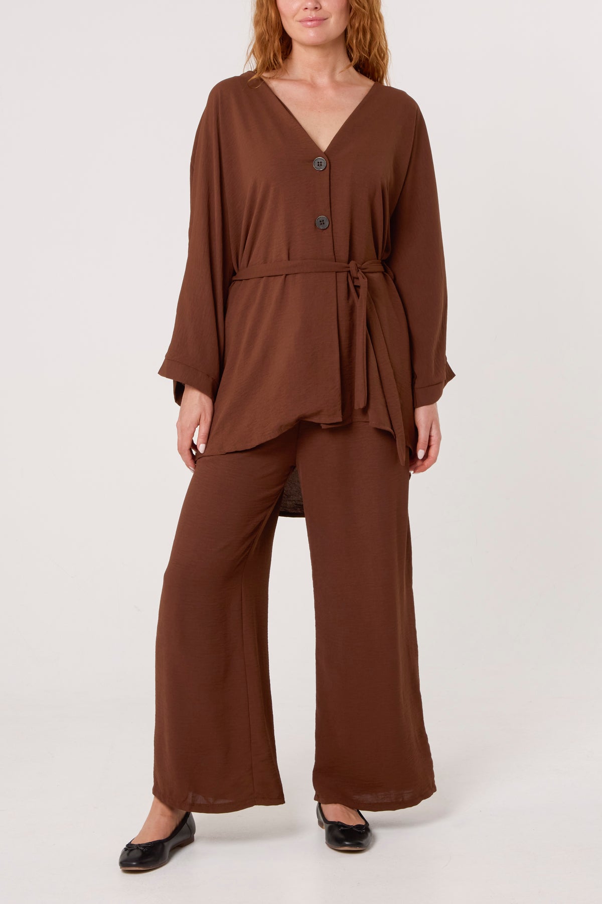Belted Blouse & Wide Leg Trouser Set