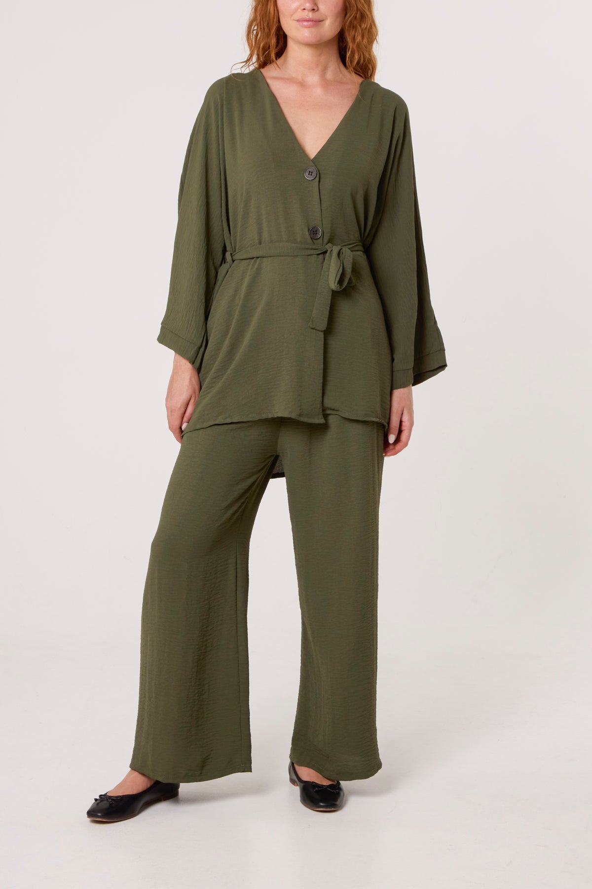 Belted Blouse & Wide Leg Trouser Set