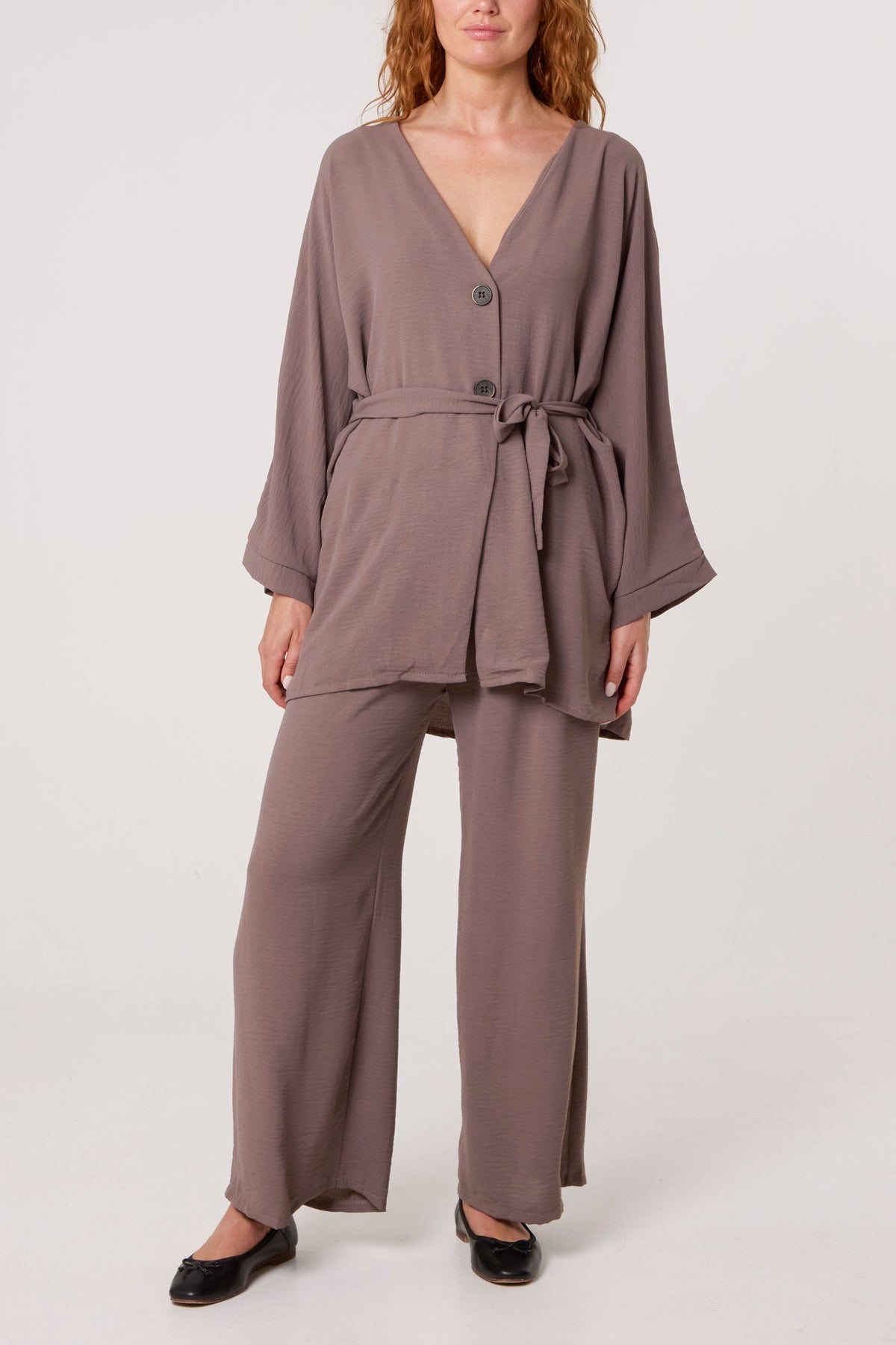 Belted Blouse & Wide Leg Trouser Set