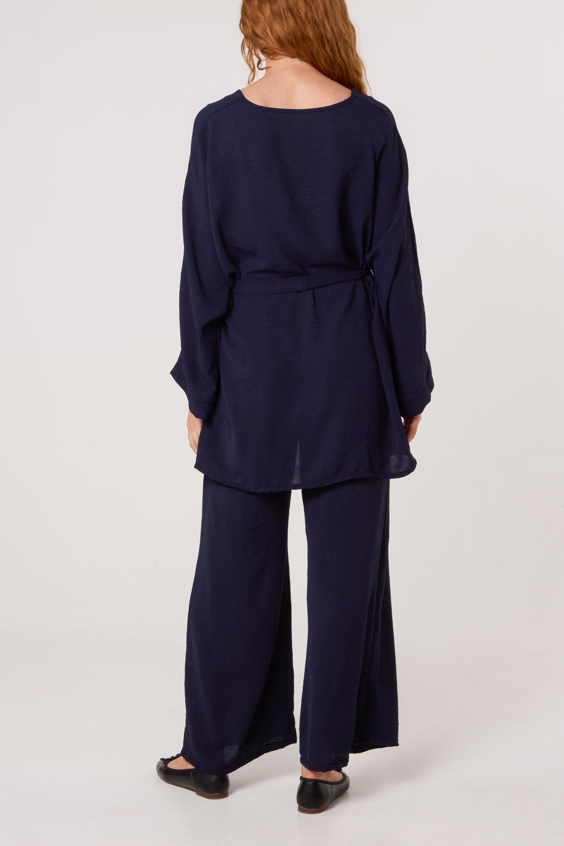 Belted Blouse & Wide Leg Trouser Set