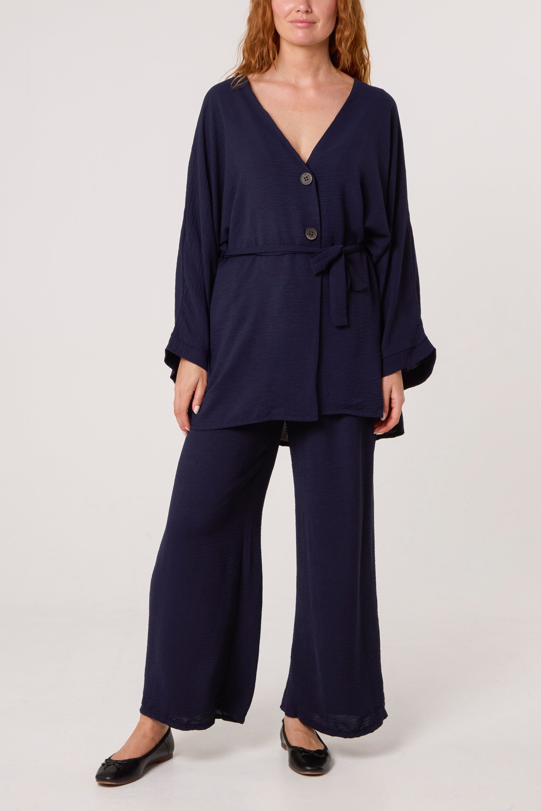 Belted Blouse & Wide Leg Trouser Set