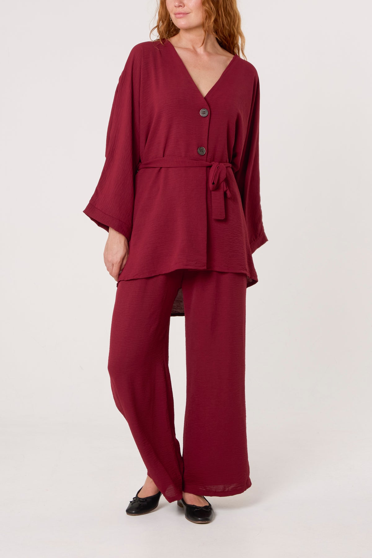 Belted Blouse & Wide Leg Trouser Set